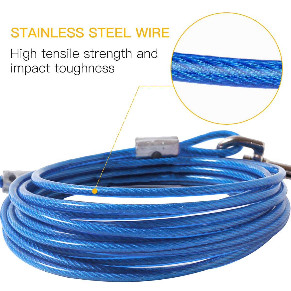 Clkhowl Dog Stake Tie Out Cable - 16/30' Anti Rust Reflective Stake For Medium Large Dogs Up To 125 Lbs, Dog Cable Runner And Metal Hooks For Yard, Camping, Or Outdoors (Blue, 16Ft)