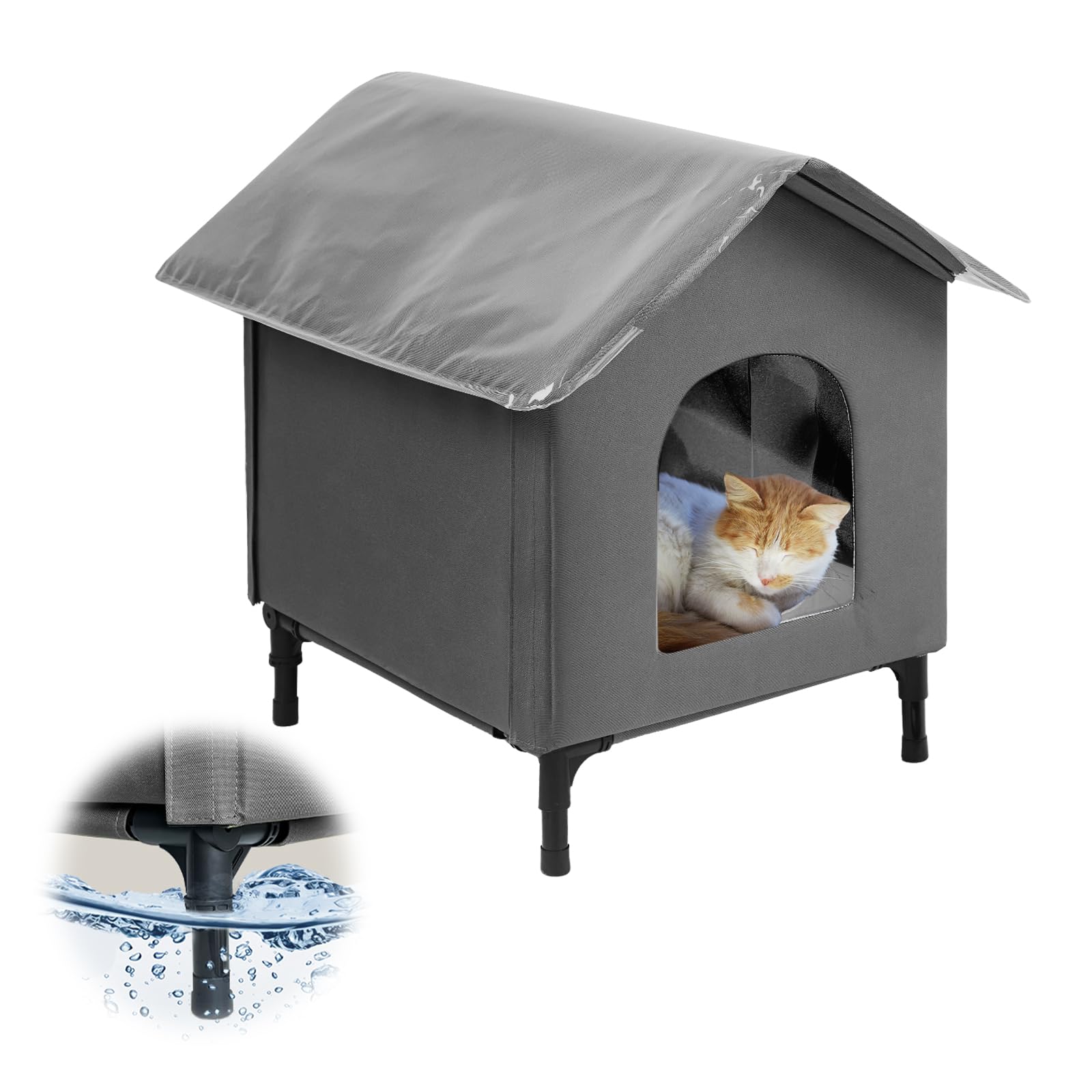 Bestier Large Cat House For Outdoor Cats, Weatherproof Feral Cat Shelter With Soft Pad, Indestructible Outside Cat Kitty House W