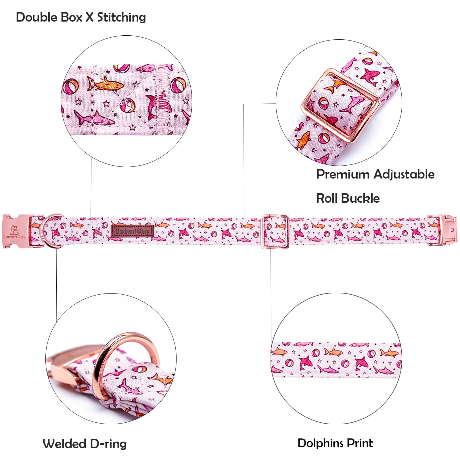 Lionheart Glory Shark Print Dog Collar - Pink, Durable, Adjustable For Large Dogs - Male Or Female Spring Summer Pet Gift