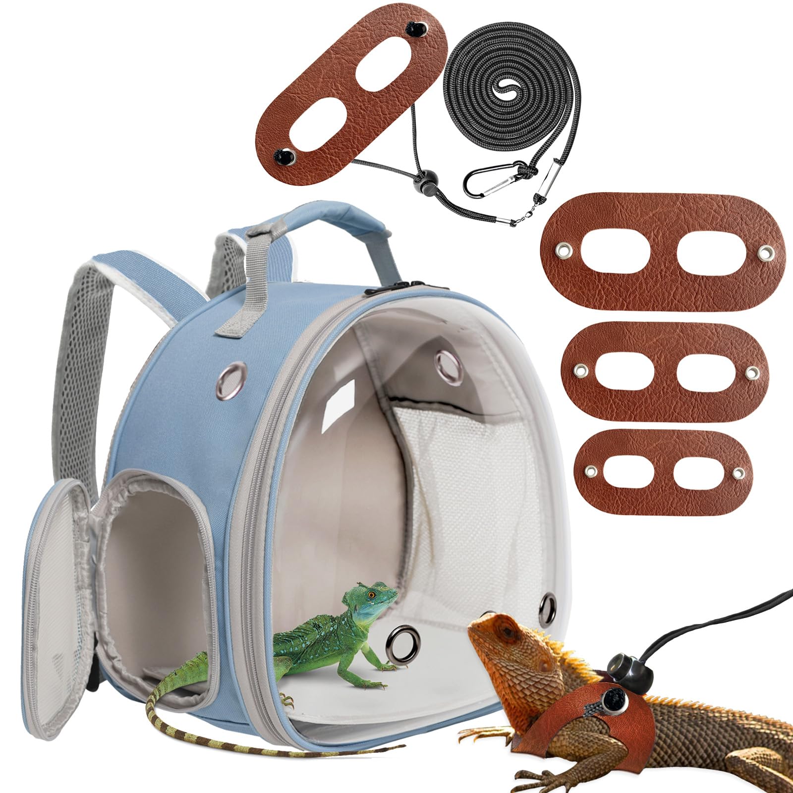 Small Animal Portable Backpack Carrier With Leather Harness And Leash Set,Space Capsule Clear Bubble Window Travel Backpack For 