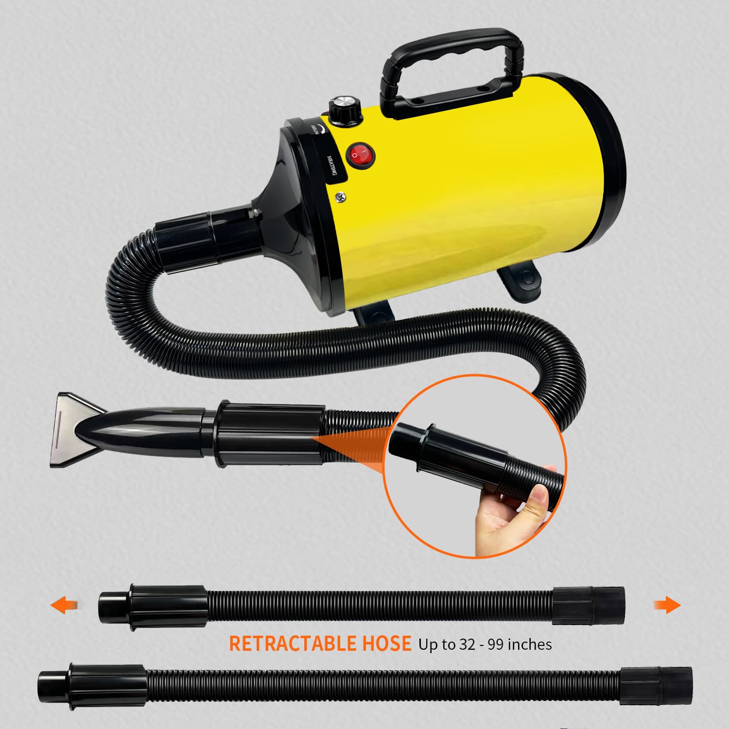 Dog Dryer, Dog Hair Dryer Blower Dog Blow Dryer And Temperature Control Pet Blower Dryer With 4 Different Nozzles. (Yellow)
