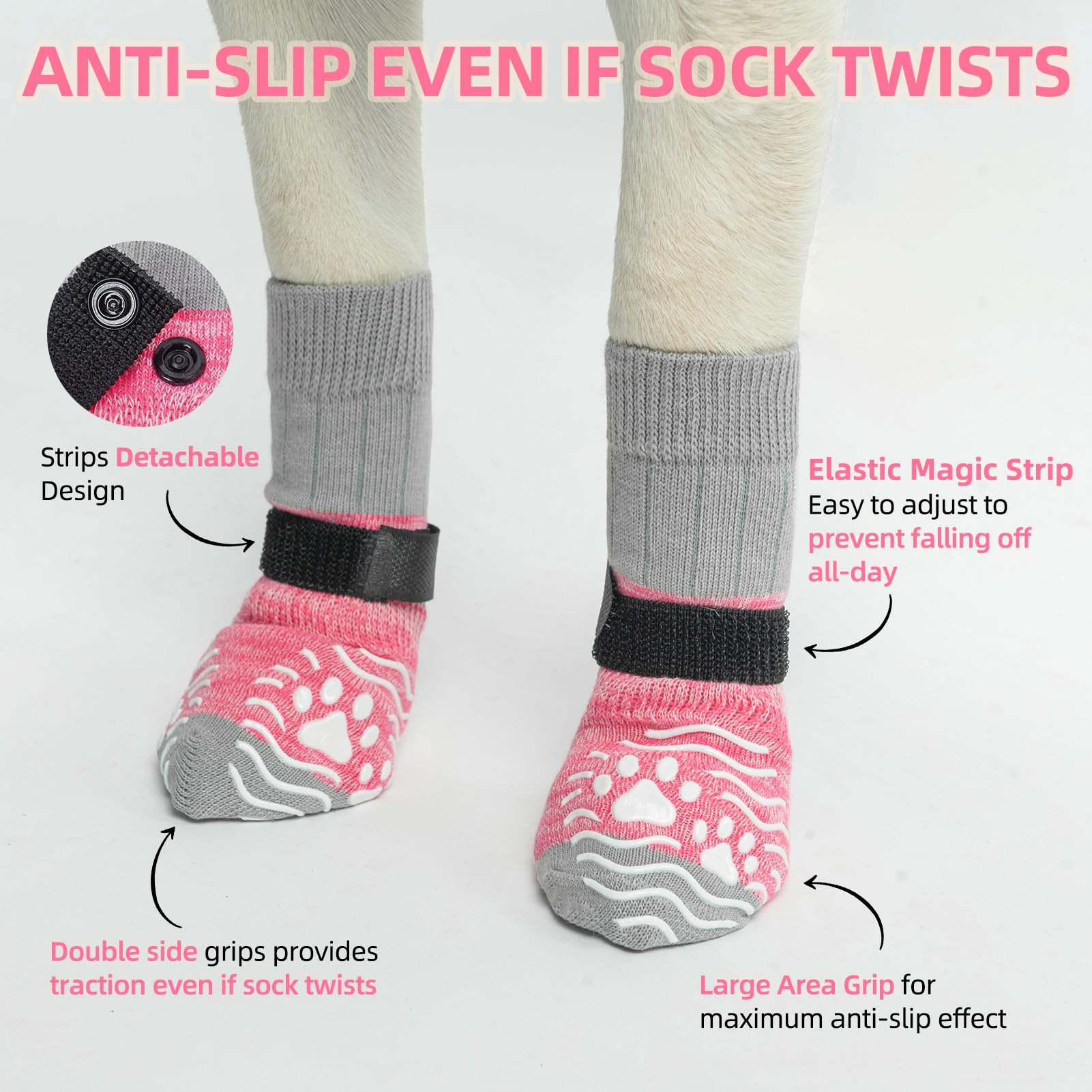 PUPTECK Anti Slip Dog Socks, Shoes with Grippers to Prevent Licking Hardwood Floors Traction, Rubber Boots & Paw Protectors for