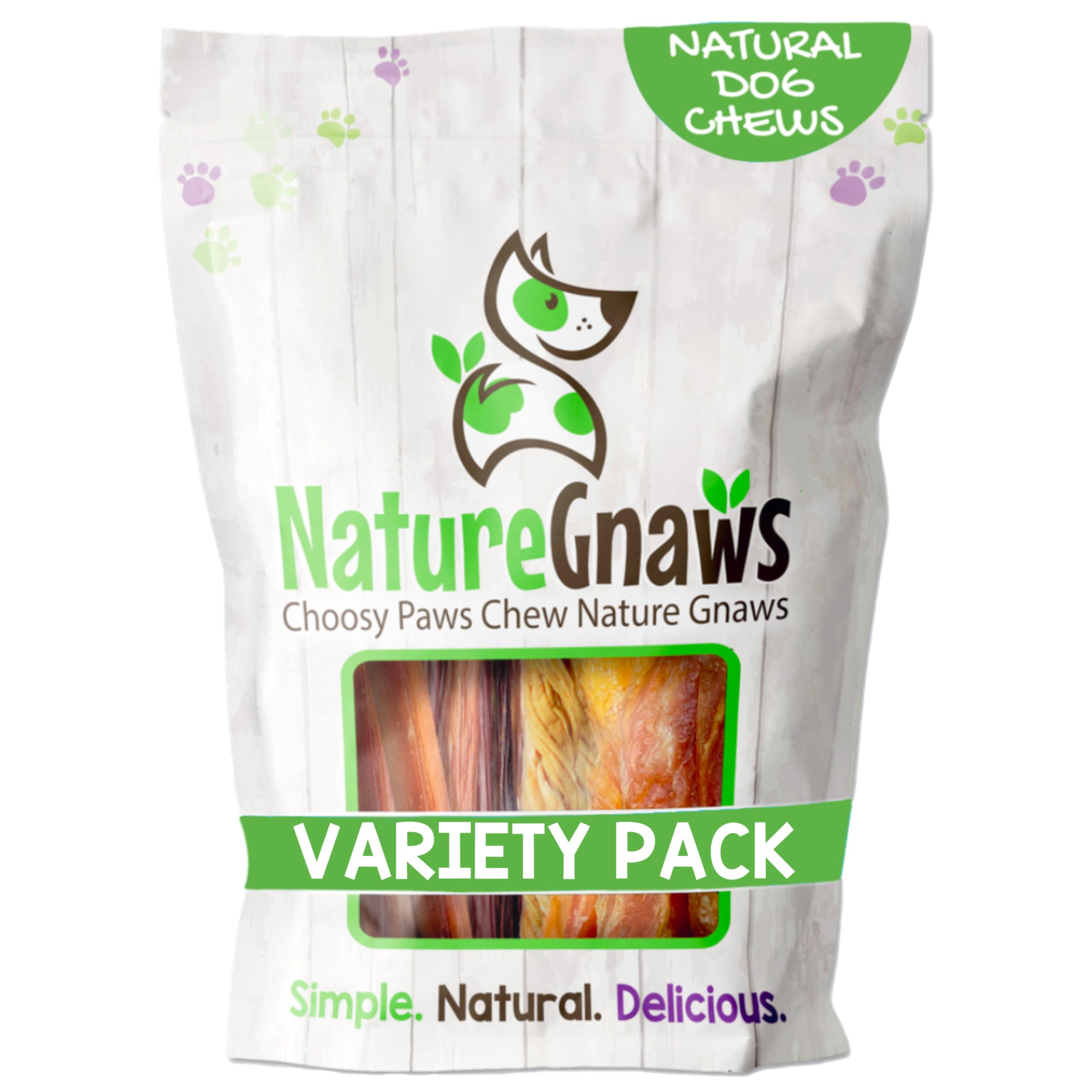 Nature Gnaws Variety Pack for Large Dogs (12 Count) - Bully Sticks, Beef Tendons and Tripe Twists for Dogs - Natural Long Lastin