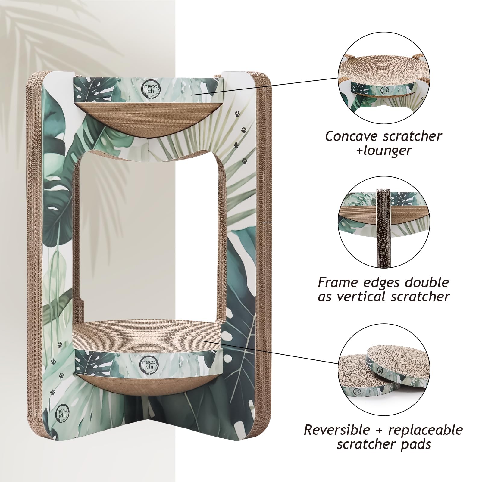 Necoichi Cat Scratcher Tower for Indoor Cats - Cat Scratching Post Lounger with Reversible Usability and Extra Comfort for Loung