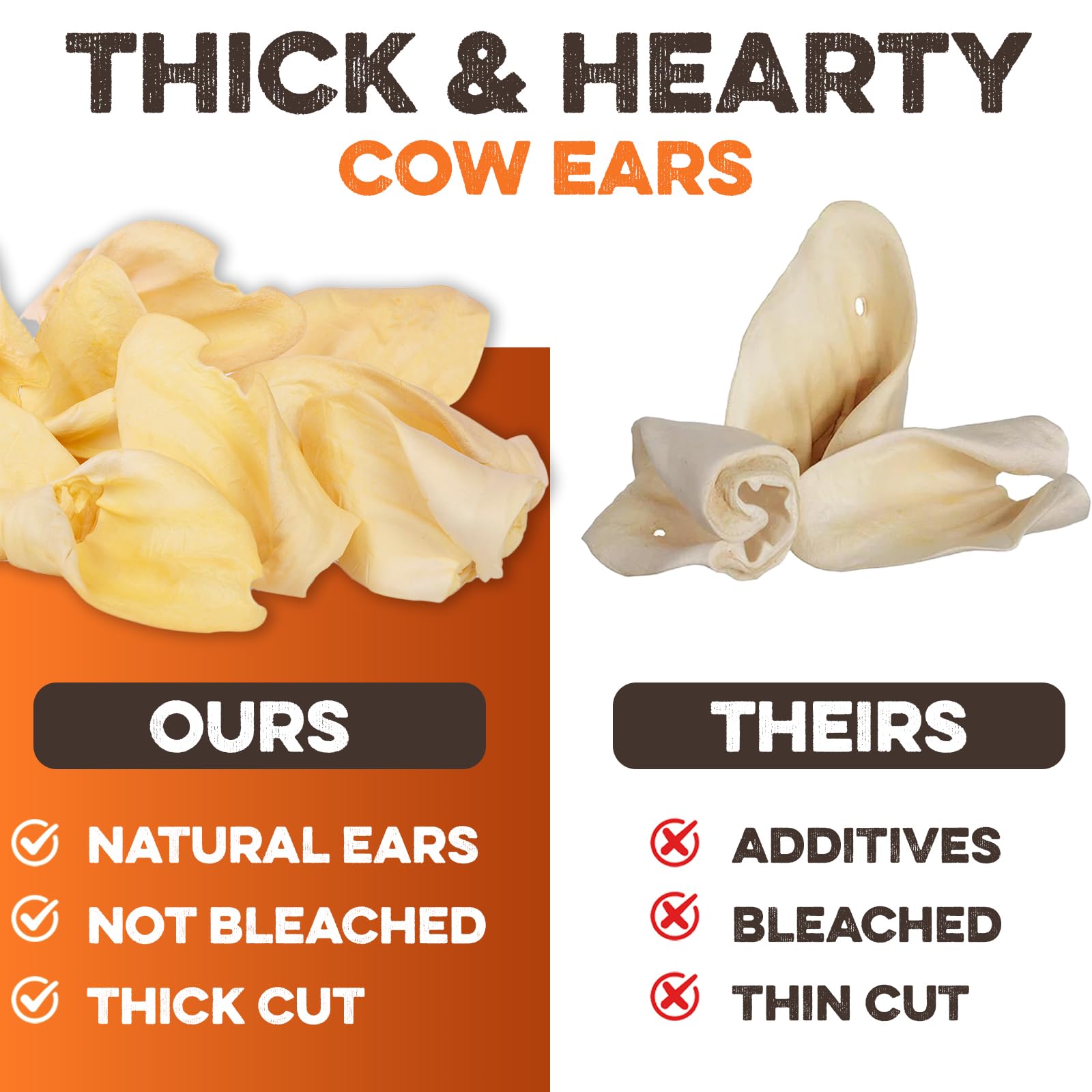 Cow Ears for Dogs - Whole Ears 30 ct, Thick Cut, Grass-Fed Angus Beef, All-Natural No-Rawhide Dog Treat Alternative