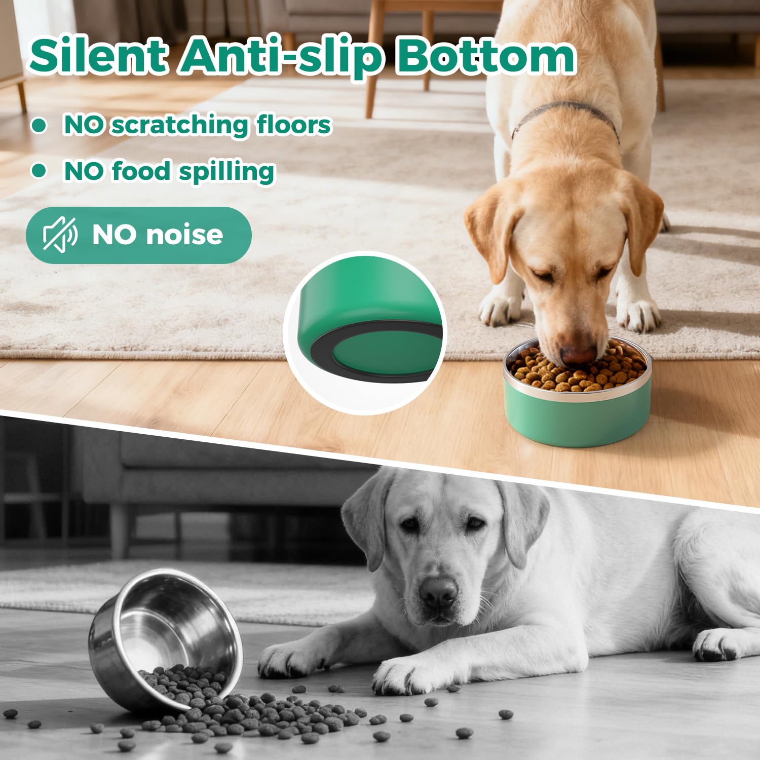 LIHONG Stainless Steel Dog Bowls for Small Medium Sized Dogs Non Slip,Insulated Dog Bowl,Pet Bowl for Food and Water,Rustproof(4