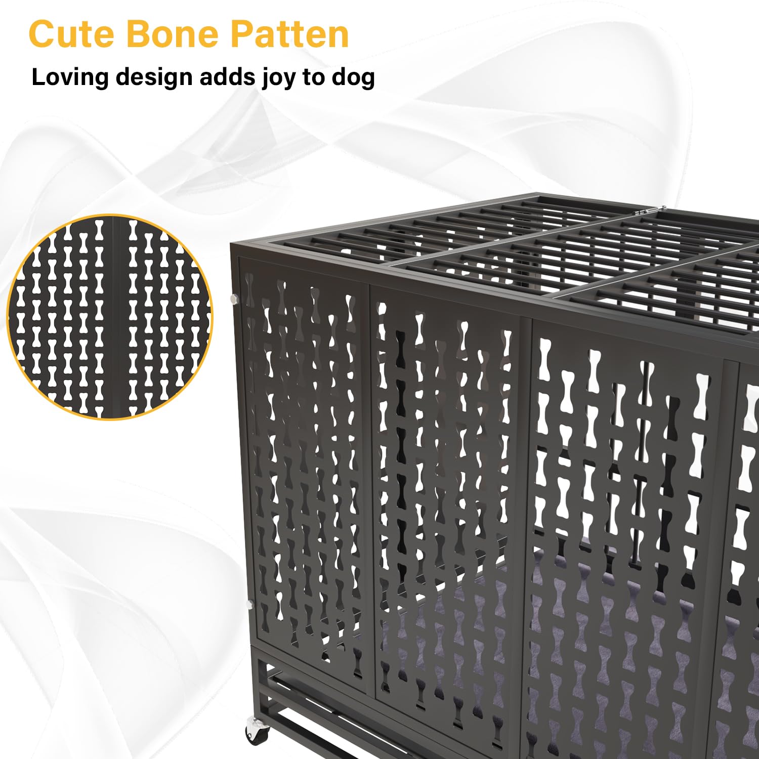 Tornivk 48 Inch Large Dog Crate with Soft Pad Indestructible Heavy Duty Steel Dog Crate Modern Bone-Shaped Pattern Big Removable