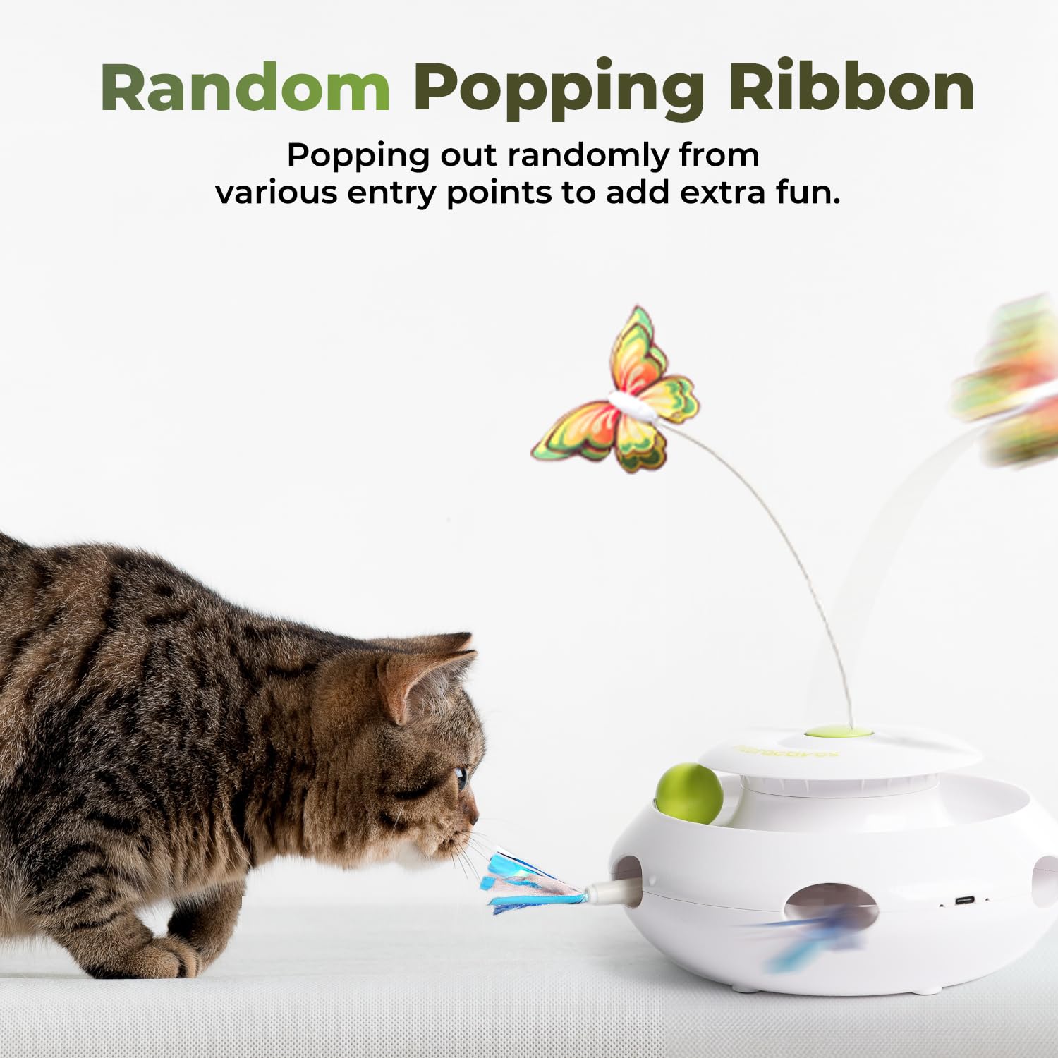 All For Paws 3 In 1 Interactive Cat Butterfly Flutter Toy With Rolling Balls And Popping Feather Toy Automatic Spinner - Mental