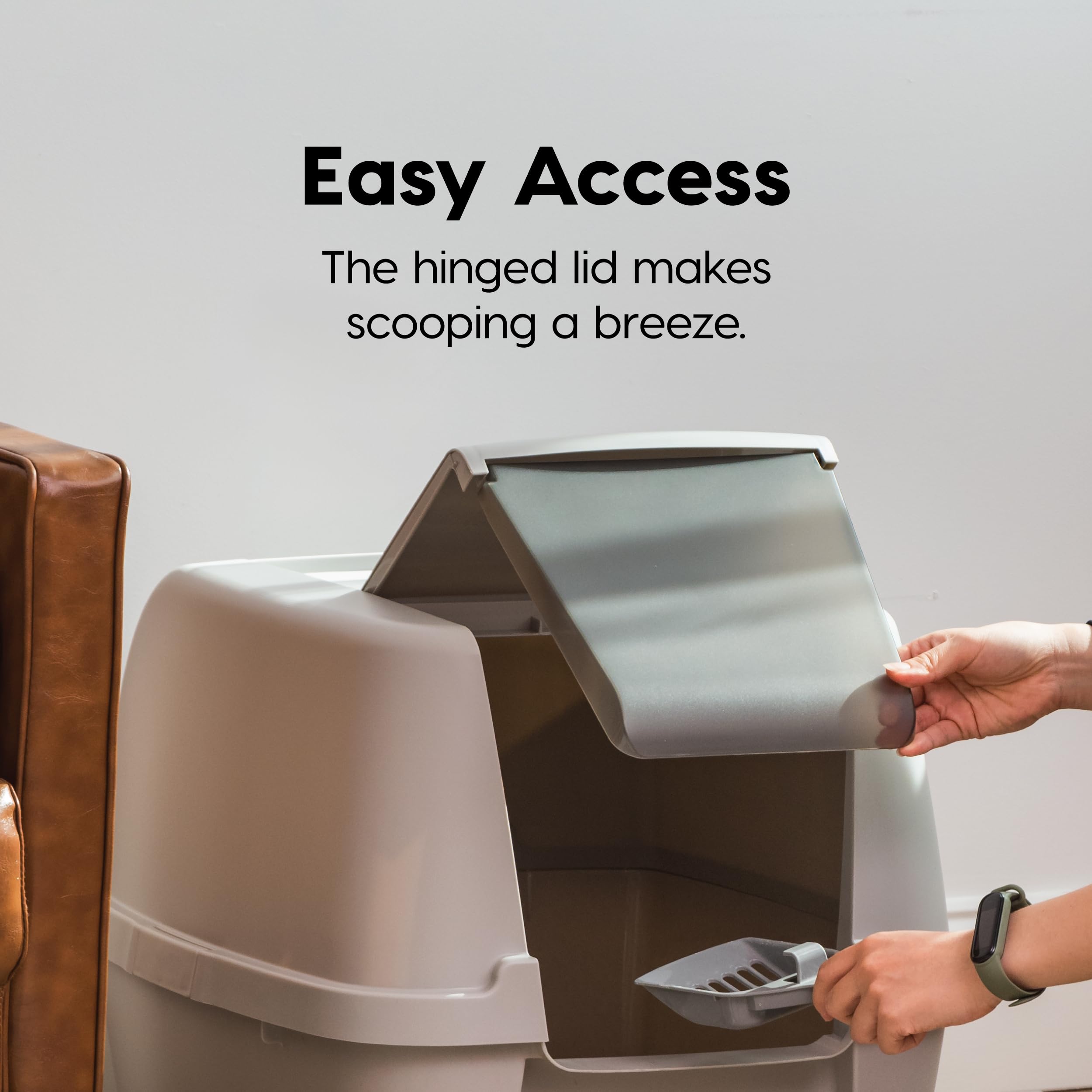 Iris Usa Jumbo Enclosed Cat Litter Box With Front Door Flap And Scoop, Covered Kitty Litter Box With Handle And Buckles For Port