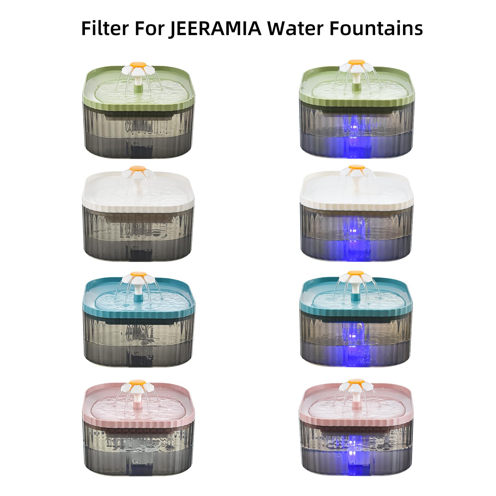 JEERAMIA Cat Water Fountain Replacement Filters - 8 Pack, High-Quality Filters for Clean Water, Compatible with Most Cat Fountains