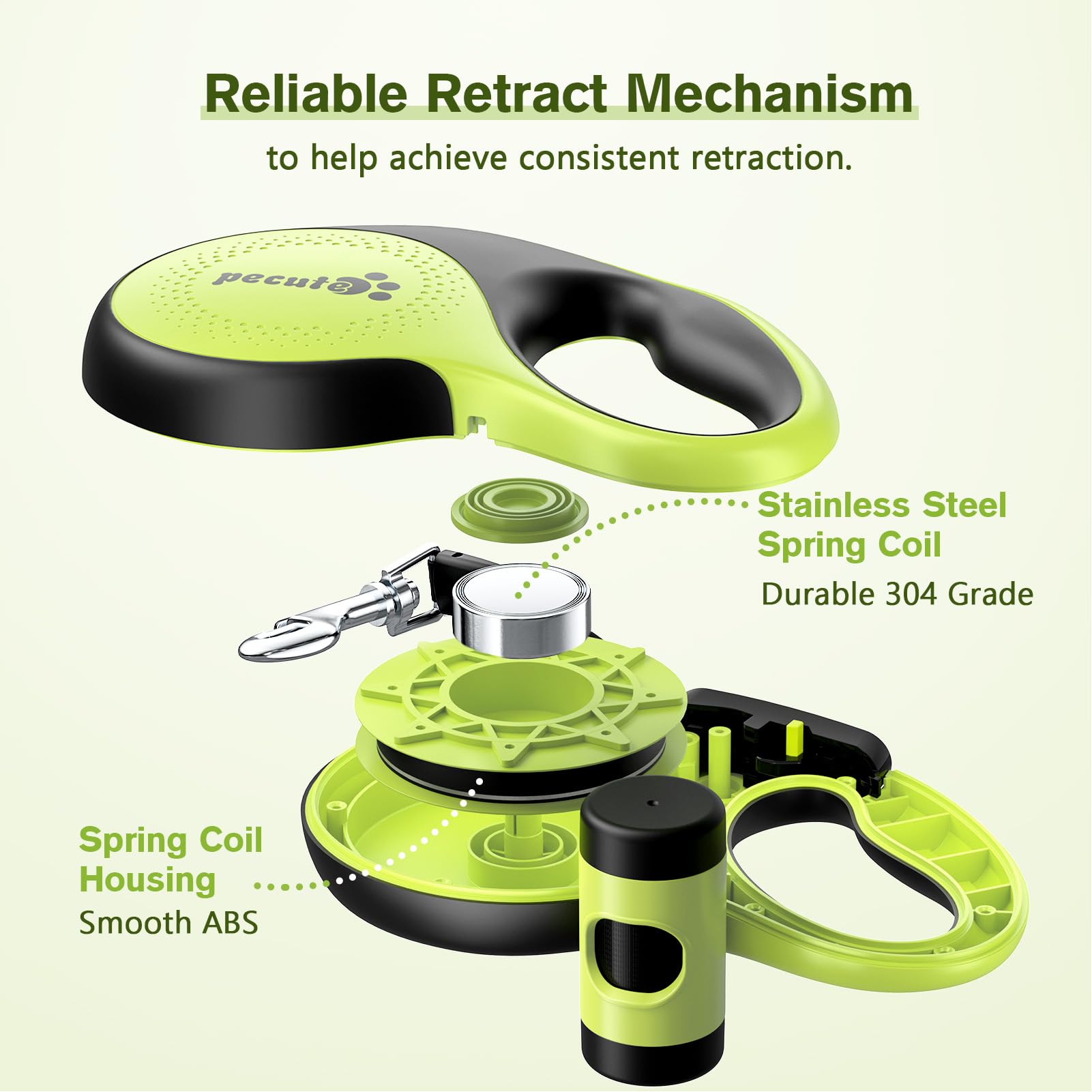 Pecute 26Ft Retractable Dog Leash With Poop Bag Holder, Walking Dog Leash For Heavy Duty Dogs Up To 110Lbs With Strong Nylon Tape, One-Button Control, 360?Tangle-Free Sturdy Long Dog Leash