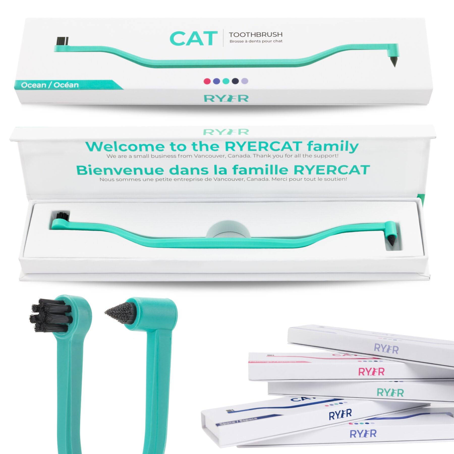 RYERCAT Ocean Dual Sided Cat Toothbrush - Only 8mm Wide to fit into Cats Mouth - Cat Dental Supplies