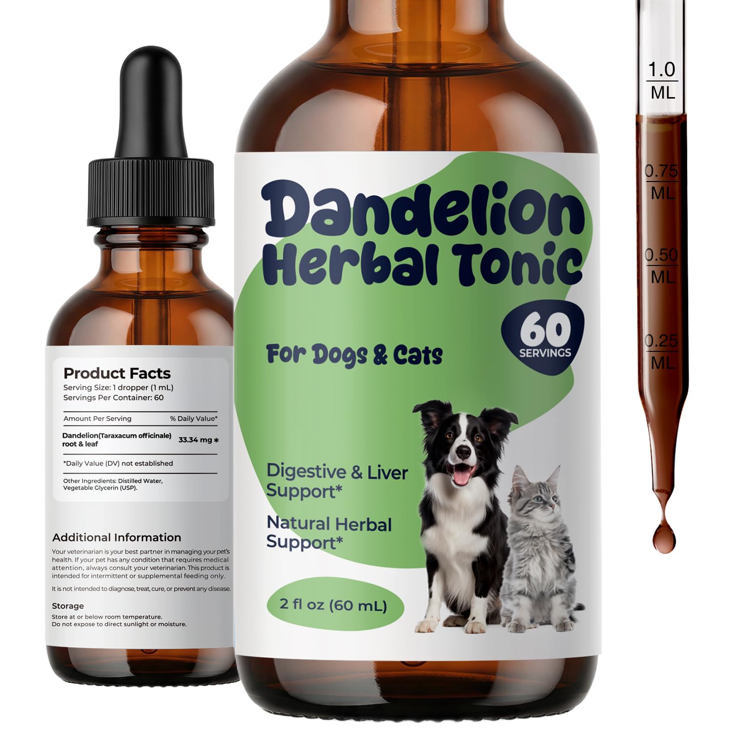 Dandelion Extract Drops for Dogs & Cats - Root & Leaf Herbal Support for Liver, Digestion & Fluid Balance, Daily Internal Balanc