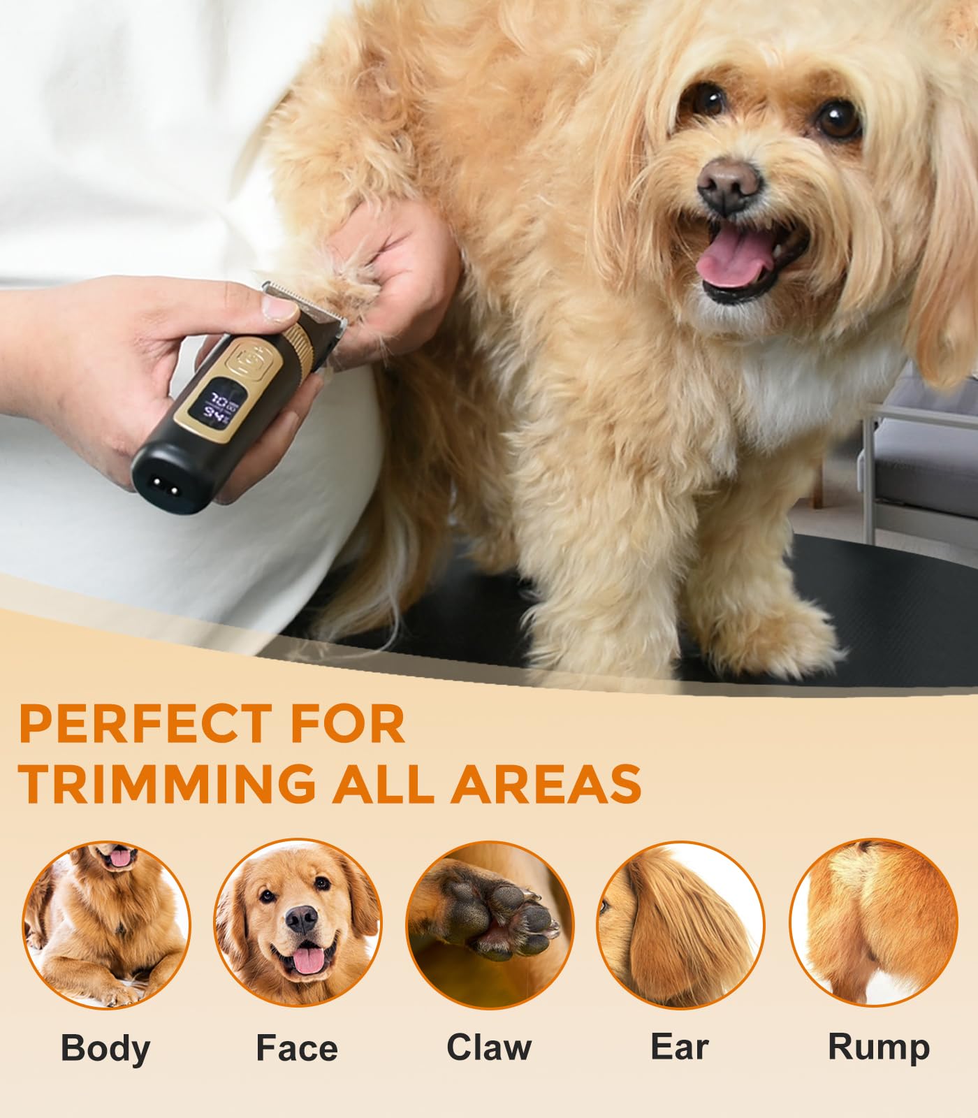 Petsaunter Dog Clippers for Grooming, 4-Speed & LCD, Low Noise Electric Trimmer for Grooming, Cordless Rechargeable Dog Hair Cli