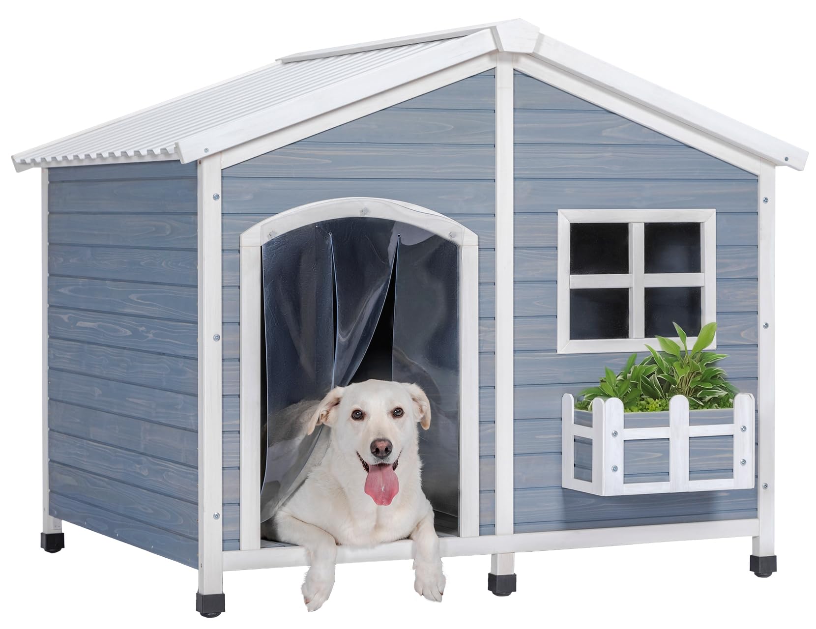 Petsfit 47'' Dog House Outdoor With Waterproof Pvc Roof, Extra Large Doghouse For 2 Medium Dogs, Dog House Outdoor Large Breed, 