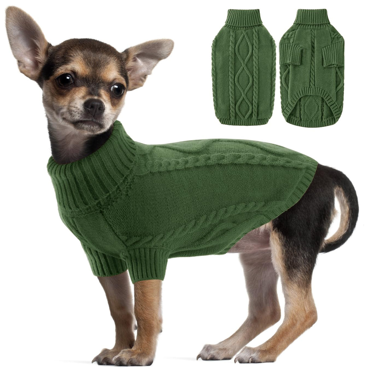 Alagirls Thick Breathable Fleece Dog Sweater Cat Clothes, Classic Turtleneck Dog Sweater For Large Dogs Girl Boy, Halloween Christmas Holiday Pet Outfits Apparel, Armygreen Xxl