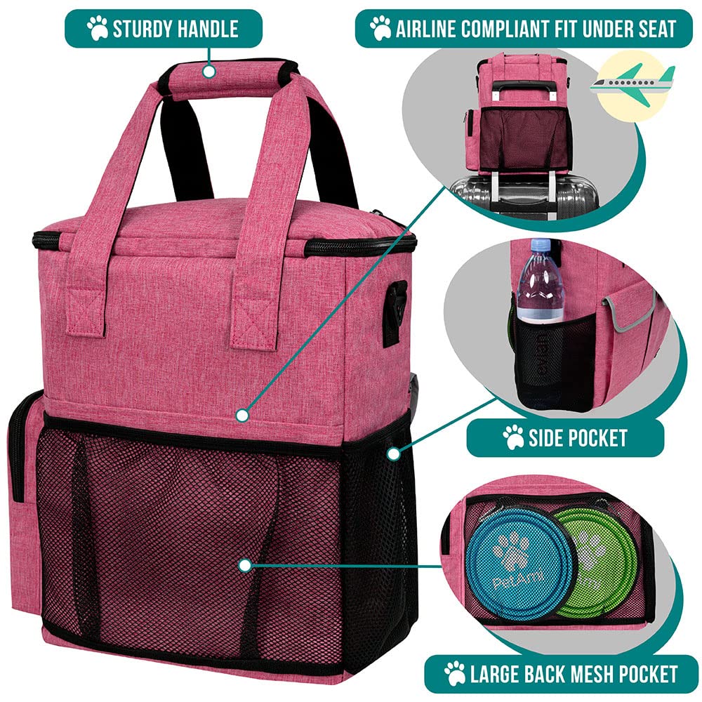 PetAmi Dog Travel Bag Pet Supplies Accessories Organizer for Traveling, Camping, Weekend; Cat Pet Travel Bag Kit Includes 2 Food