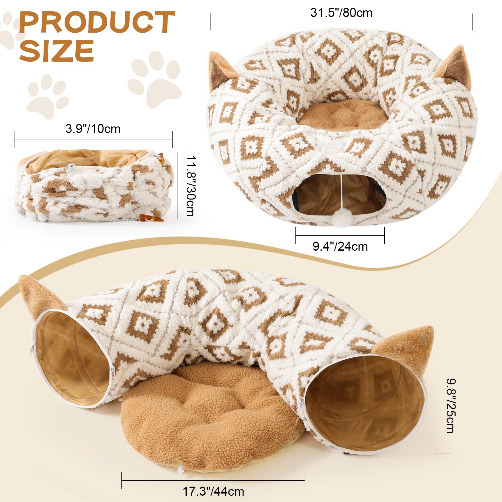 Cat Tunnel Bed For Indoor Cats, Cat Donut Tunnel With Washable Cushion, Peekaboo Cat Cave Toy, Multifunctional Playground Toys F