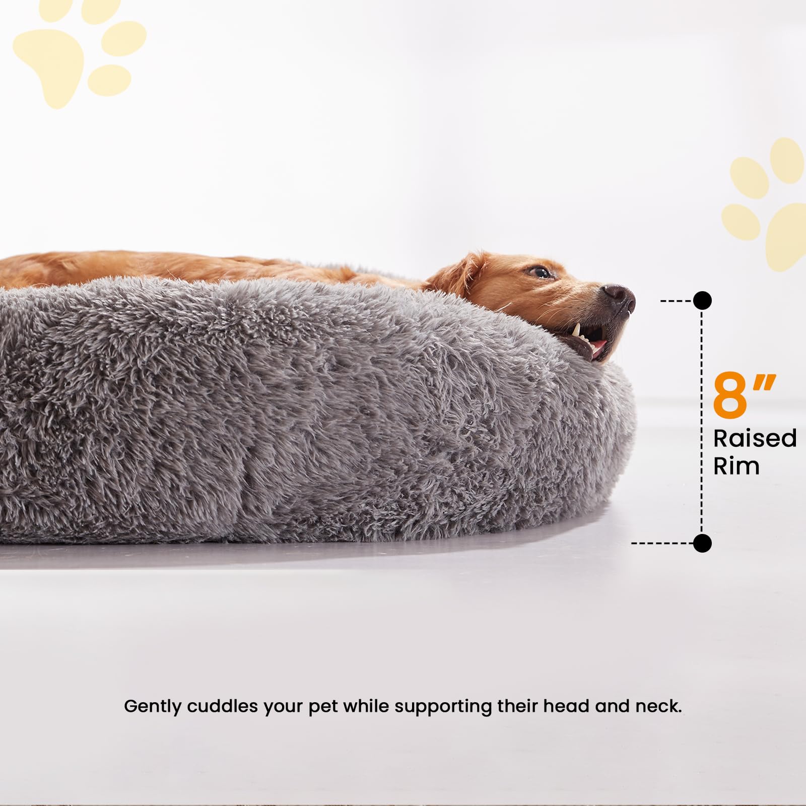 Urgvanz Pet Calming Donut Dog Bed For Large Dogs Up To 80Lbs, Round Fluffy Plush Pet Bed, 34Inch