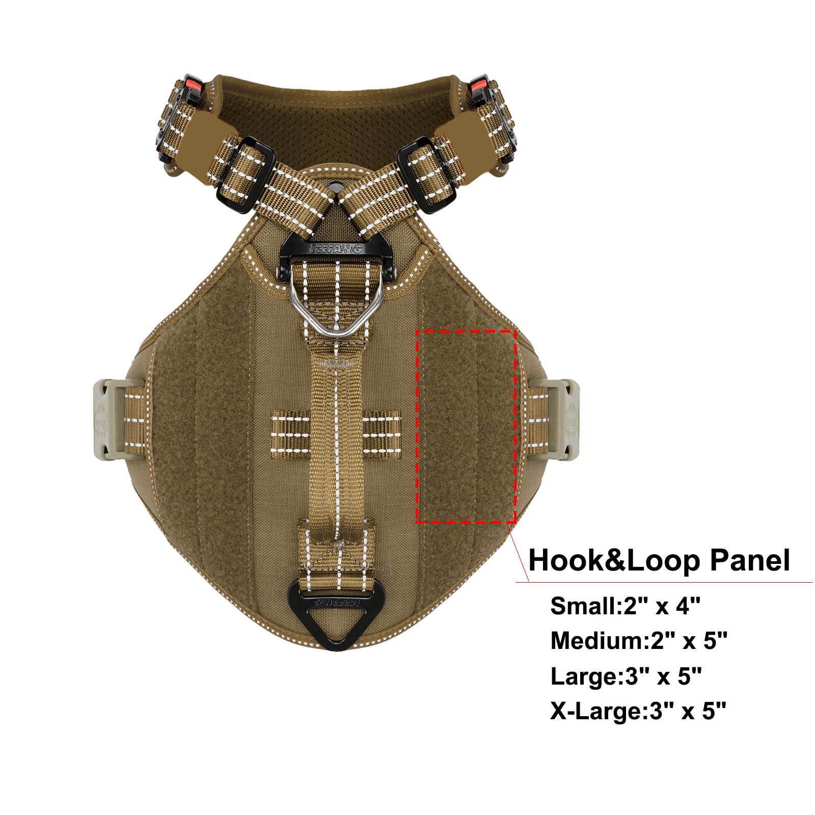 Icefang Gn8 Quick Moving Tactical Dog Harness With Handle ,Reflective In Training Walking K9 Vest,No-Pull Front Lead ,5-Points Adjust , Hook And Loop Panel (L (Neck 18'-24'; Chest 28'-35'),Brown)