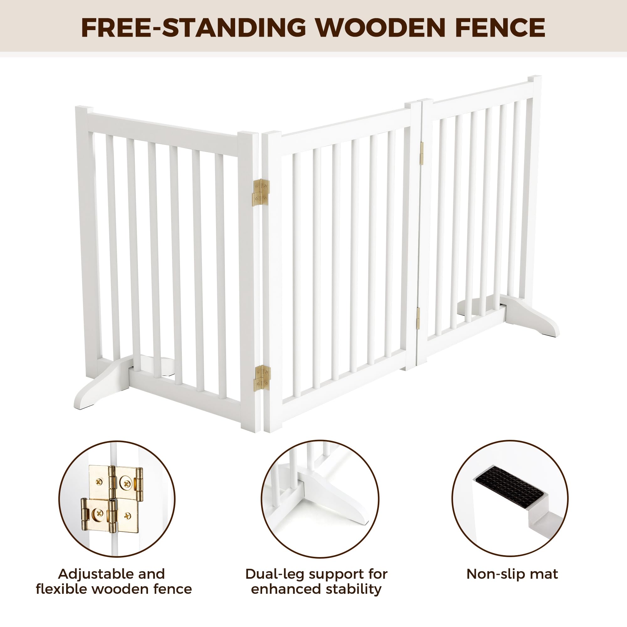 Solid Wood Freestanding Pet Gate - 3 Panels 24 - Folding Safety Fence with 2 Support Feet - Ideal for Stairs, Doorways, Halls, K