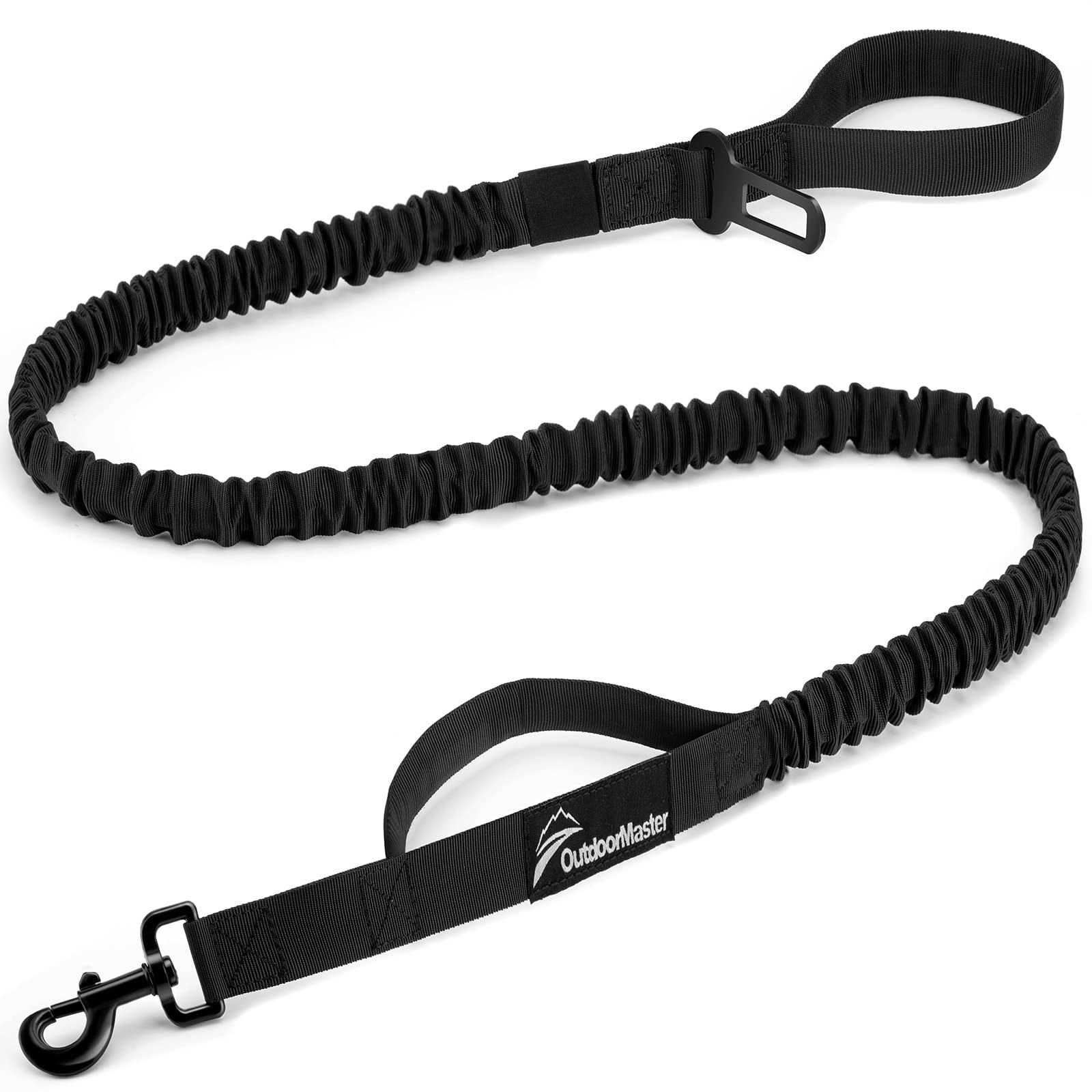 Outdoormaster Bungee Dog Leash, Heavy Duty Dog Leash With Shock Absorption, 2 Padded Handles Training Leash, Improved Dog Safety And Comfort - Black Upgraded, 4 Ft