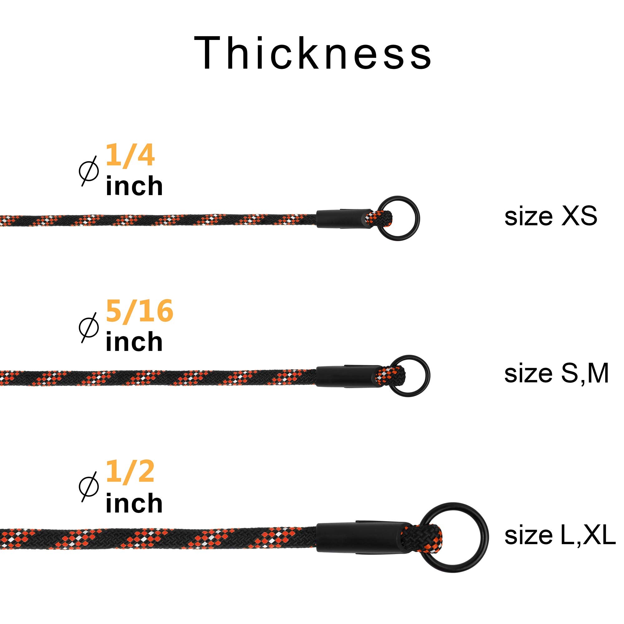 Bronzedog Rope Pro Training Dog Collar Braided No Pull Quick Release Round Lead Collars For Dogs Small Medium Large Puppy (Xs - 15.7' Long, Orange)