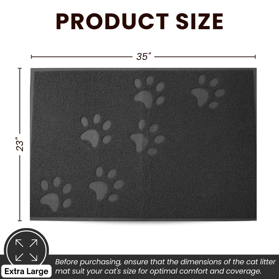 Andalus Extra Large Cat Litter Mat, Pack Of 1 - Waterproof, Non-Slip & Easy To Clean Cat Litter Box Mat For Extra Efficient Pet Litter-Trapping, Grey (35” X 23”)