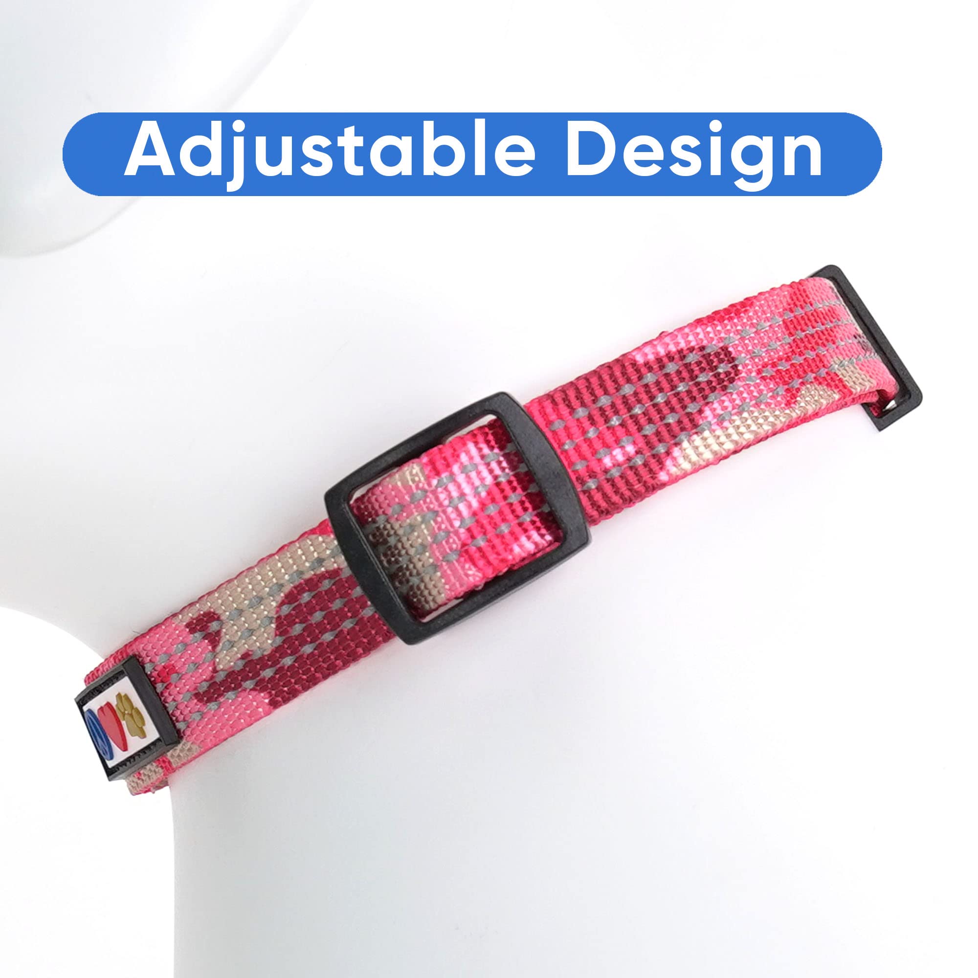 Pawtitas Reflective Dog Collar With Stitching Reflective Thread | Reflective Dog Collar With Buckle Adjustable And Better Training Great Collar For Medium Dogs - Pink Camo Collar