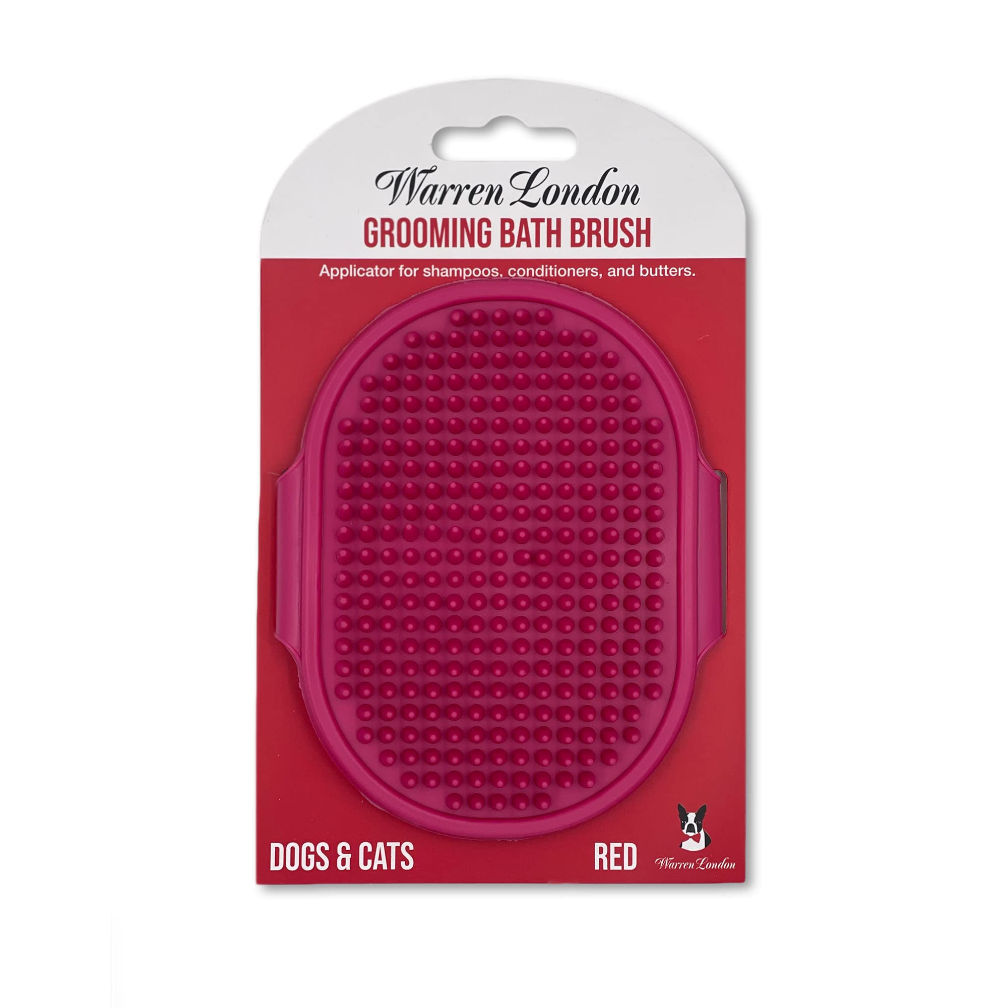 Warren London Grooming Bath Brush For Dogs And Cats - Red