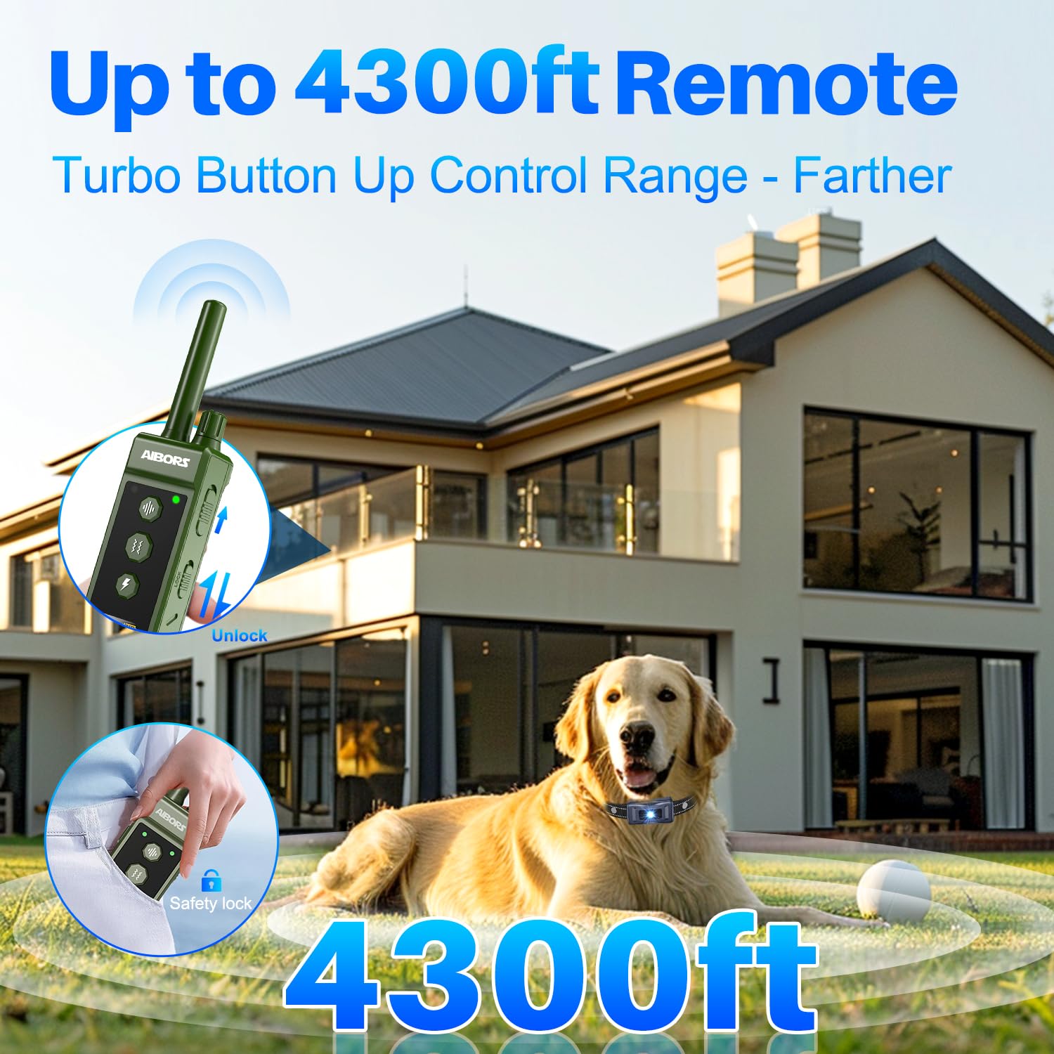 Aibors Dog Shock Collar - 4300Ft Dog Training Collar With Remote,Shock-Lock,Light For Night Walks, Innovative Ipx7 Waterproof Wi