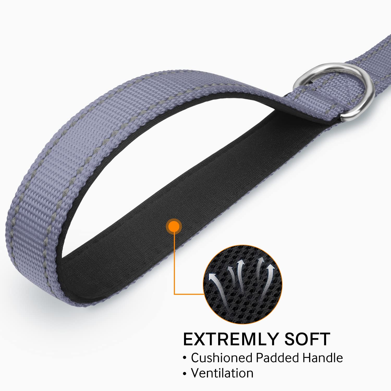 Joytale Double-Sided Reflective Dog Leash, 6 Ft/5 Ft/4 Ft, Padded Handle Nylon Dogs Leashes For Medium & Large Dogs Walking, Gray, 5Ft