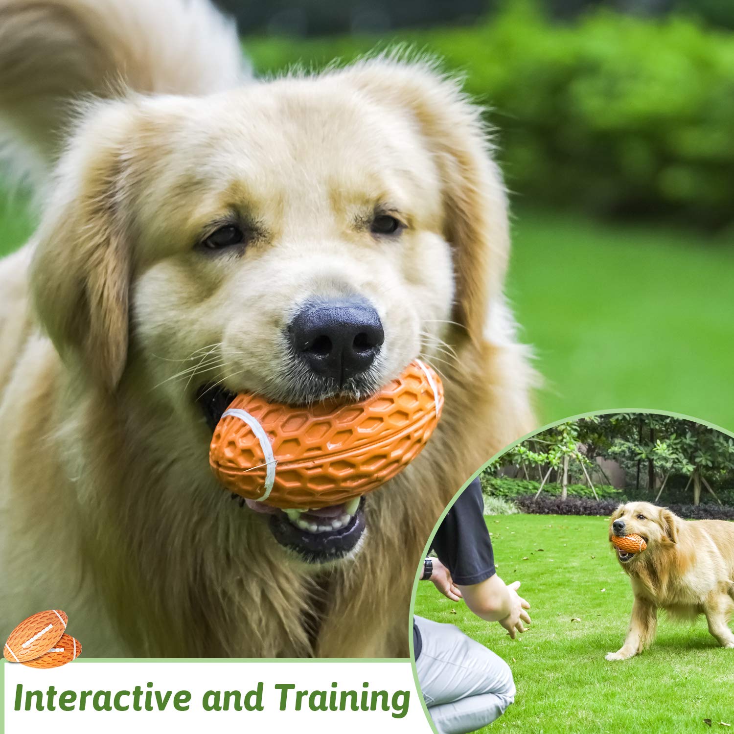 Dog Toys Ball Pet Squeaky Toys Rubber Floating Football, Interactive And Trainning Durable Chew Toys For Fetching Games For Agressive Chewer(Orange)