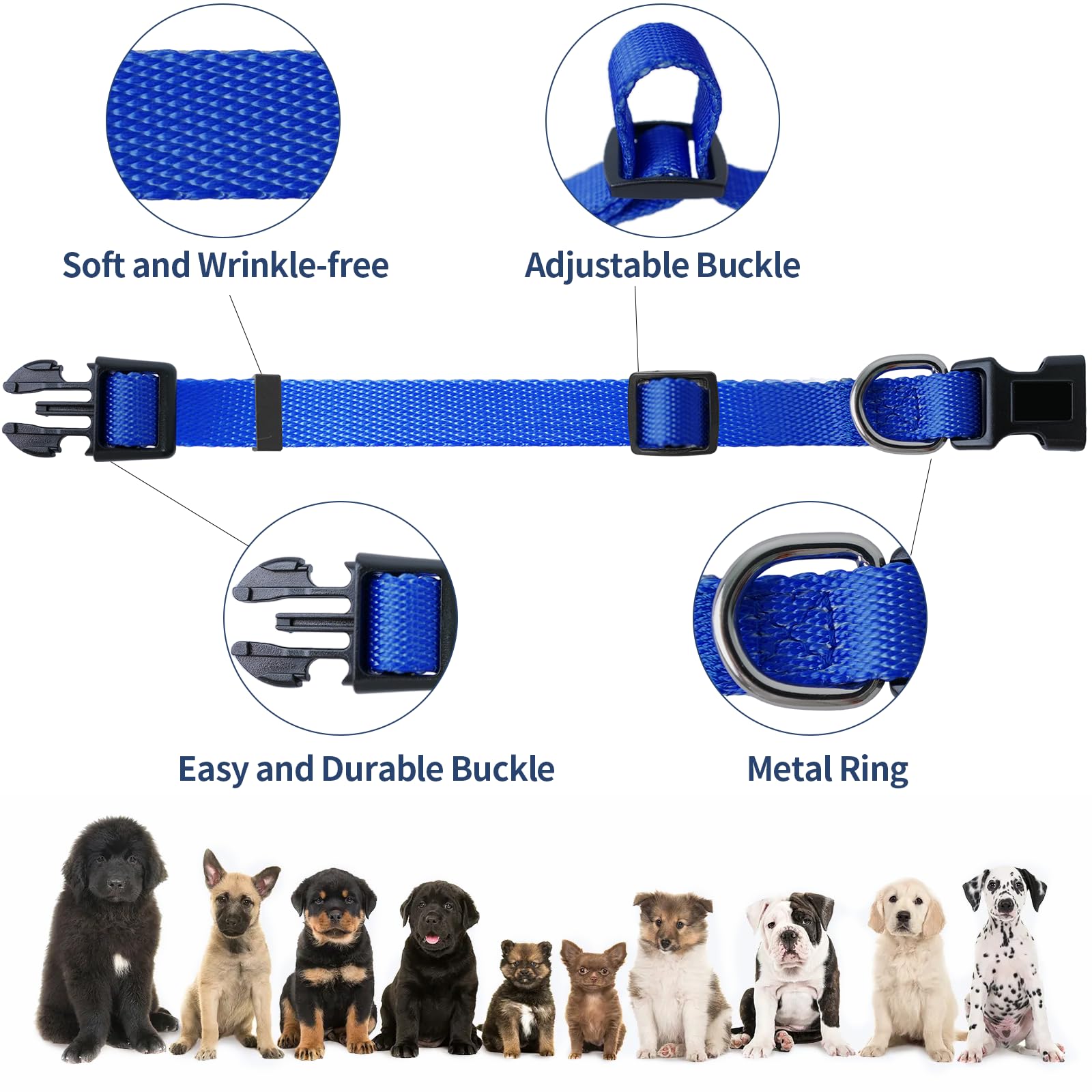 Dog Collar Adjustable Puppy Collar For Small Medium Large Dogs, Nylon Safety Collars With Leopard Print Night Visibility, Blue S