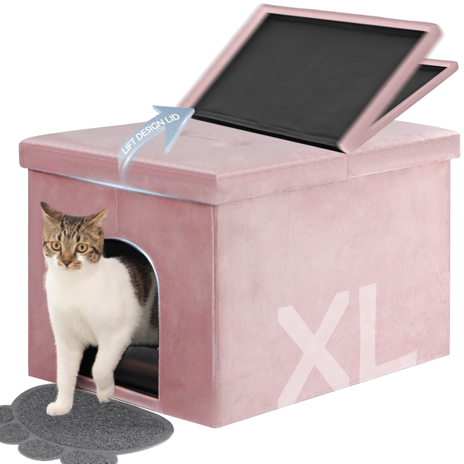 MEEXPAWS Hidden Cat Litter Box Furniture, Cat Litter Box Enclosure,Velvet Lift-Top Design,Large Litter Box Bench(25x18x18) Dog-P
