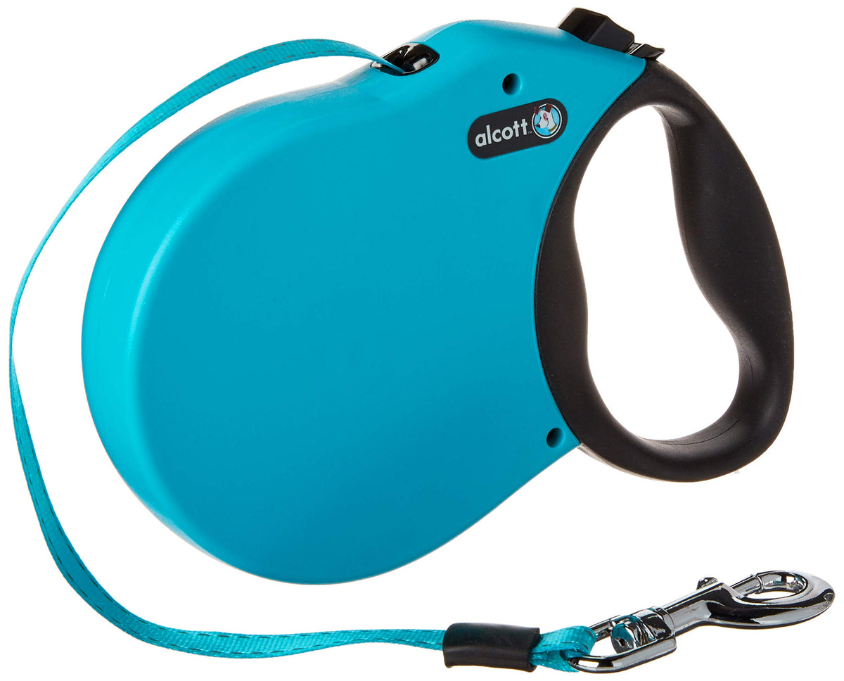 Alcott Expedition Retractable Reflective Belt Leash, 24' Long, Large For Dogs Up To 110 Lbs, Blue With Black Soft Grip Handle,La
