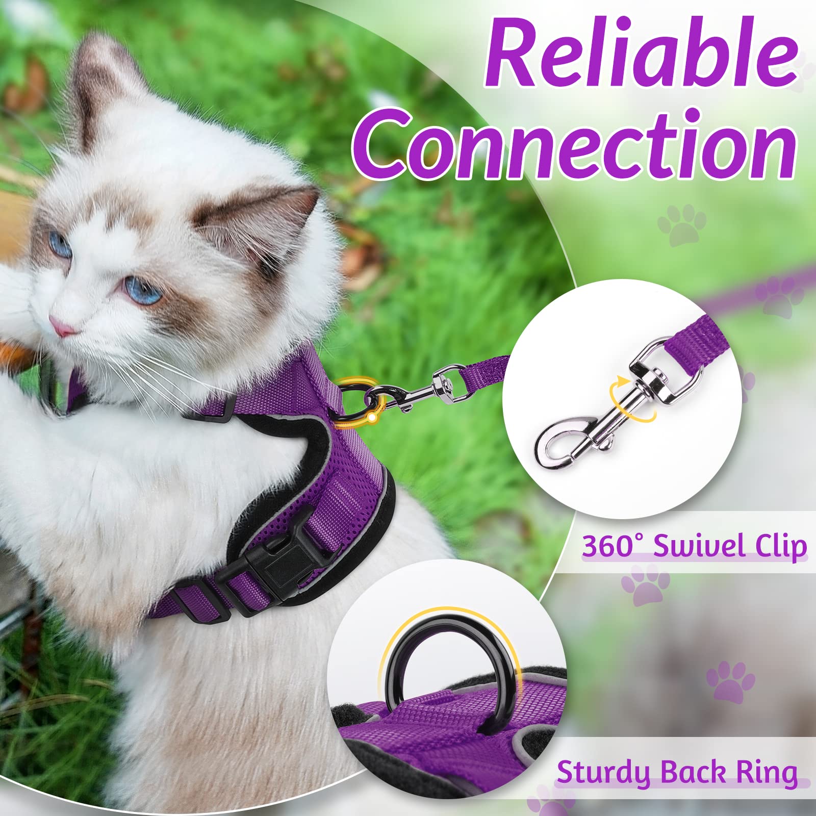 Rabbitgoo Cat Harness And Leash For Walking, Escape Proof Soft Adjustable Vest Harnesses For Cats, Easy Control Breathable Reflective Strips Jacket, Purple, Xs