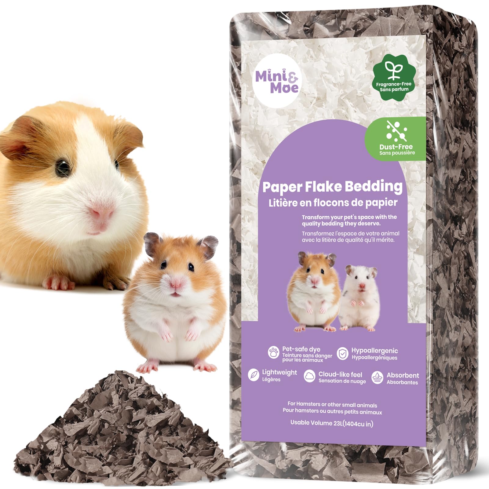 Mini&Moe Guinea Pigs Bedding Hamster Bedding: Moisture Absorbent And Dust-Free Natural Paper Small Pet Bedding - For Guinea Pigs