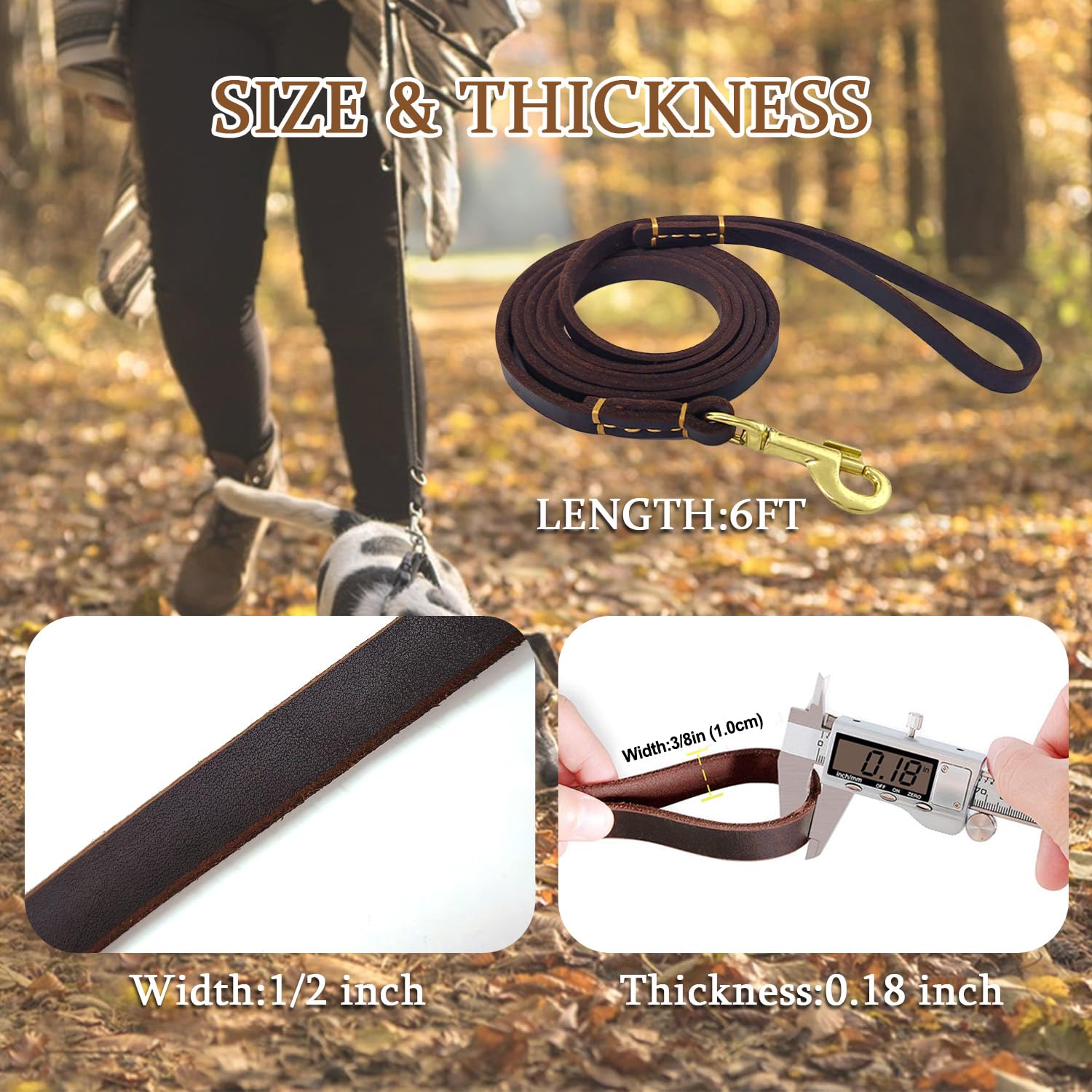 Lwbmg Leather Dog Leash For Small & Medium Dogs, 6Ft Soft Genuine Leather, Brown