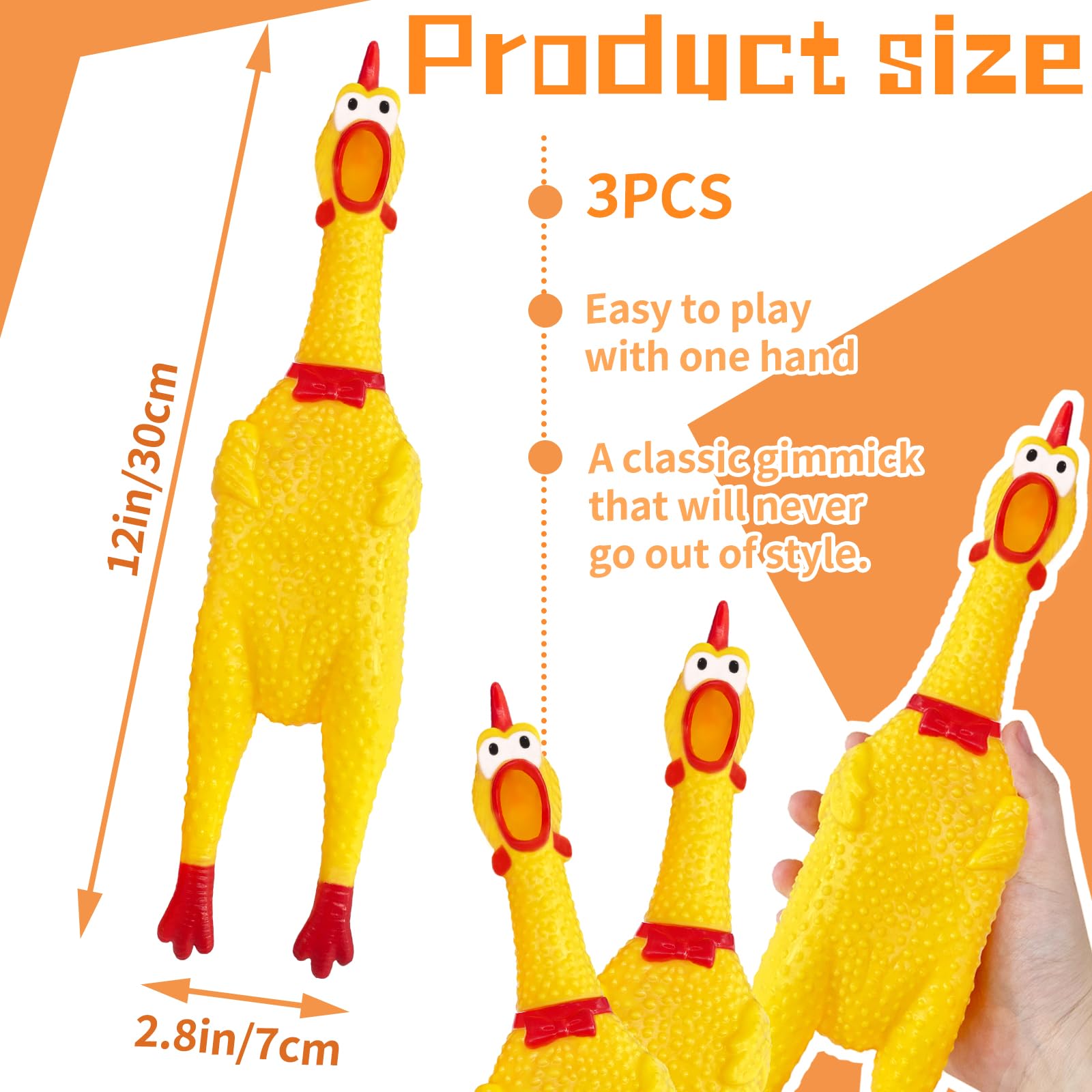 3 Pcs Large Squeeze Rubber Chicken,Yellow Screaming Chicken Dog Toys,Squawking Chicken Toys,Rubber Squeaky Chicken Toys for Dogs