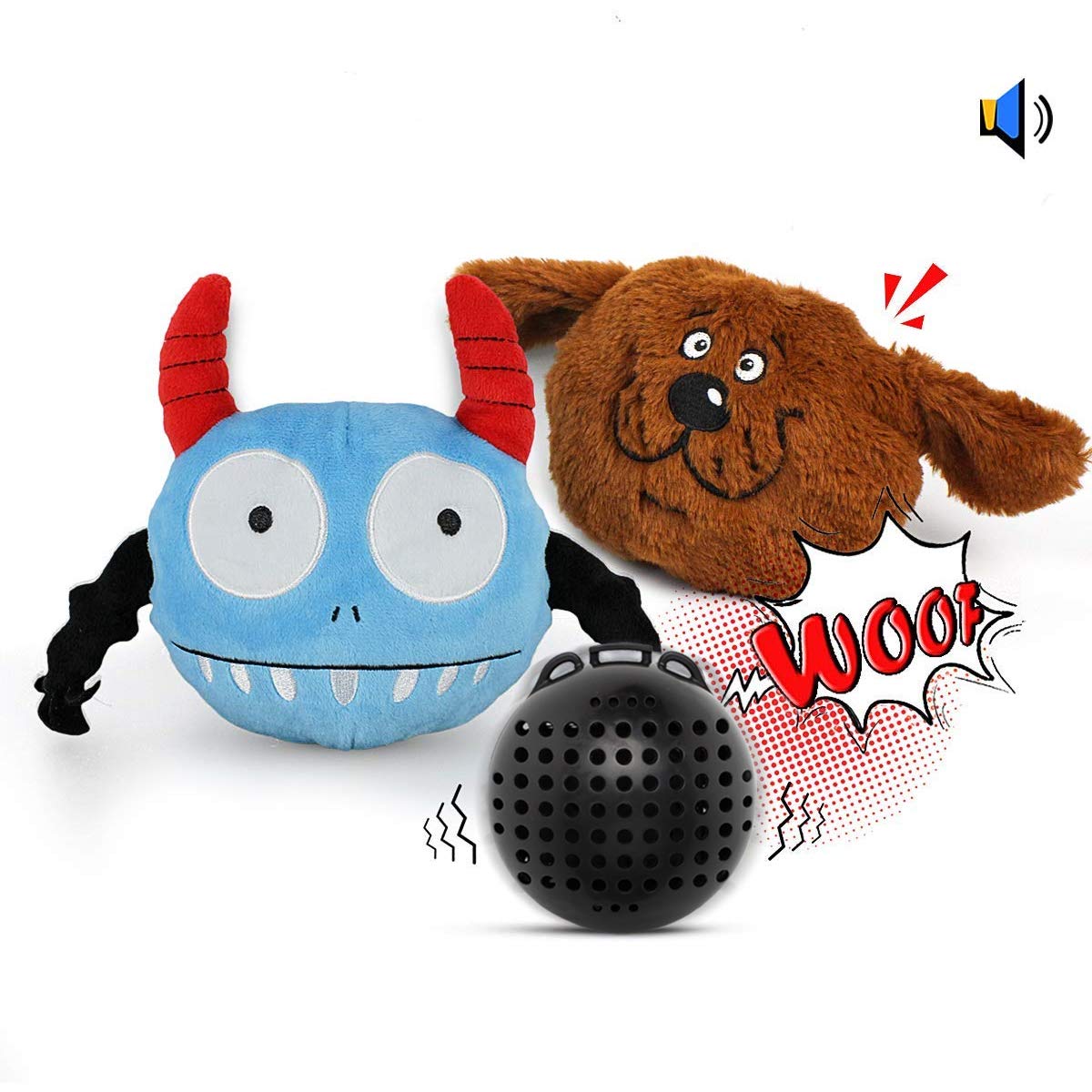 Namsan Giggle Plush Dog Toy Interactive Dog Toys Pet Squeaky Toy With Jumping Activation Ball For Dogs Playing (Blue Monster)