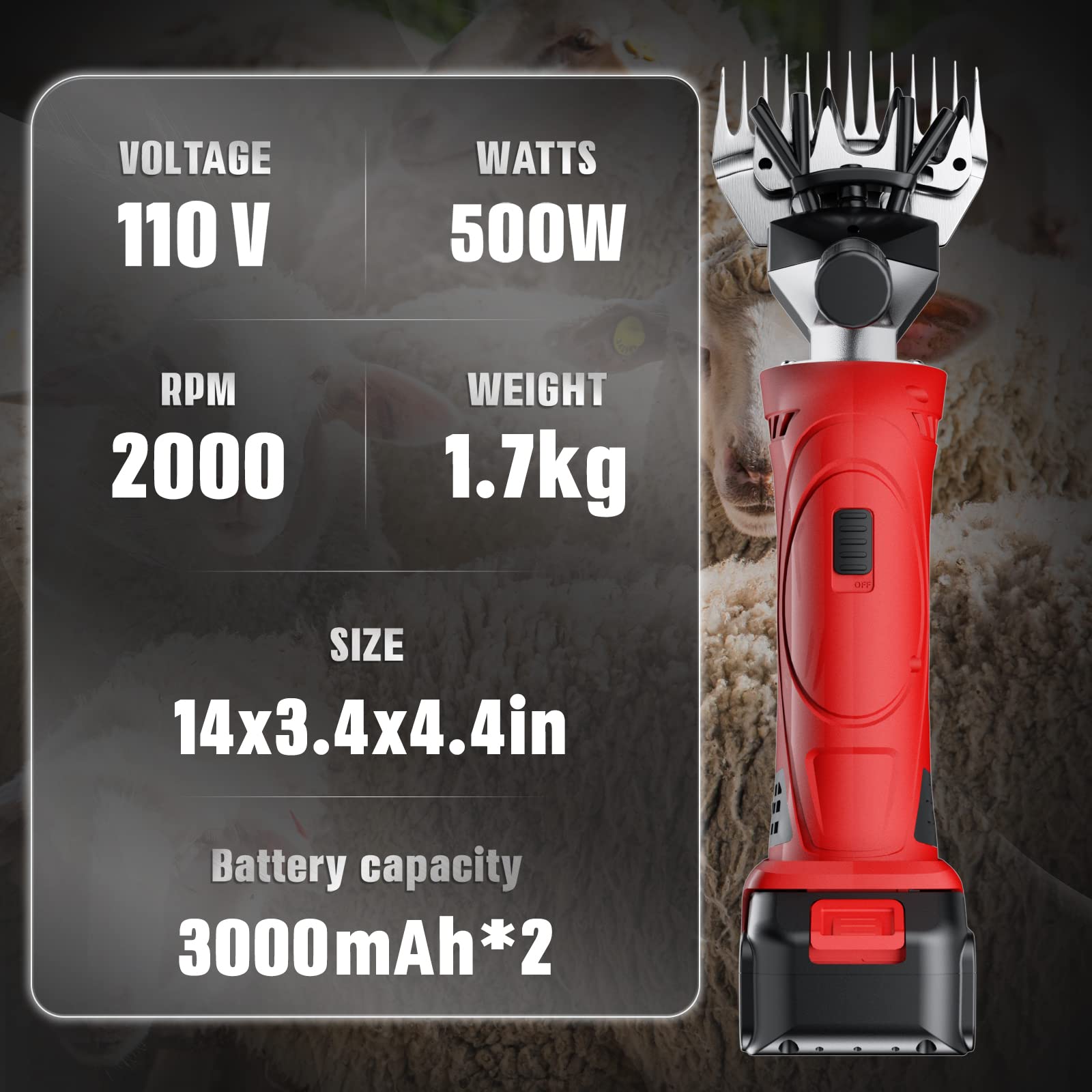 Dragro Cordless Electric Professional Sheep Shears, Sheep Clippers With 2 Pcs Rechargeable Lithium Battery, 6 Speeds Heavy Duty Animal Grooming Clippers For Sheep Alpacas Goats Horse