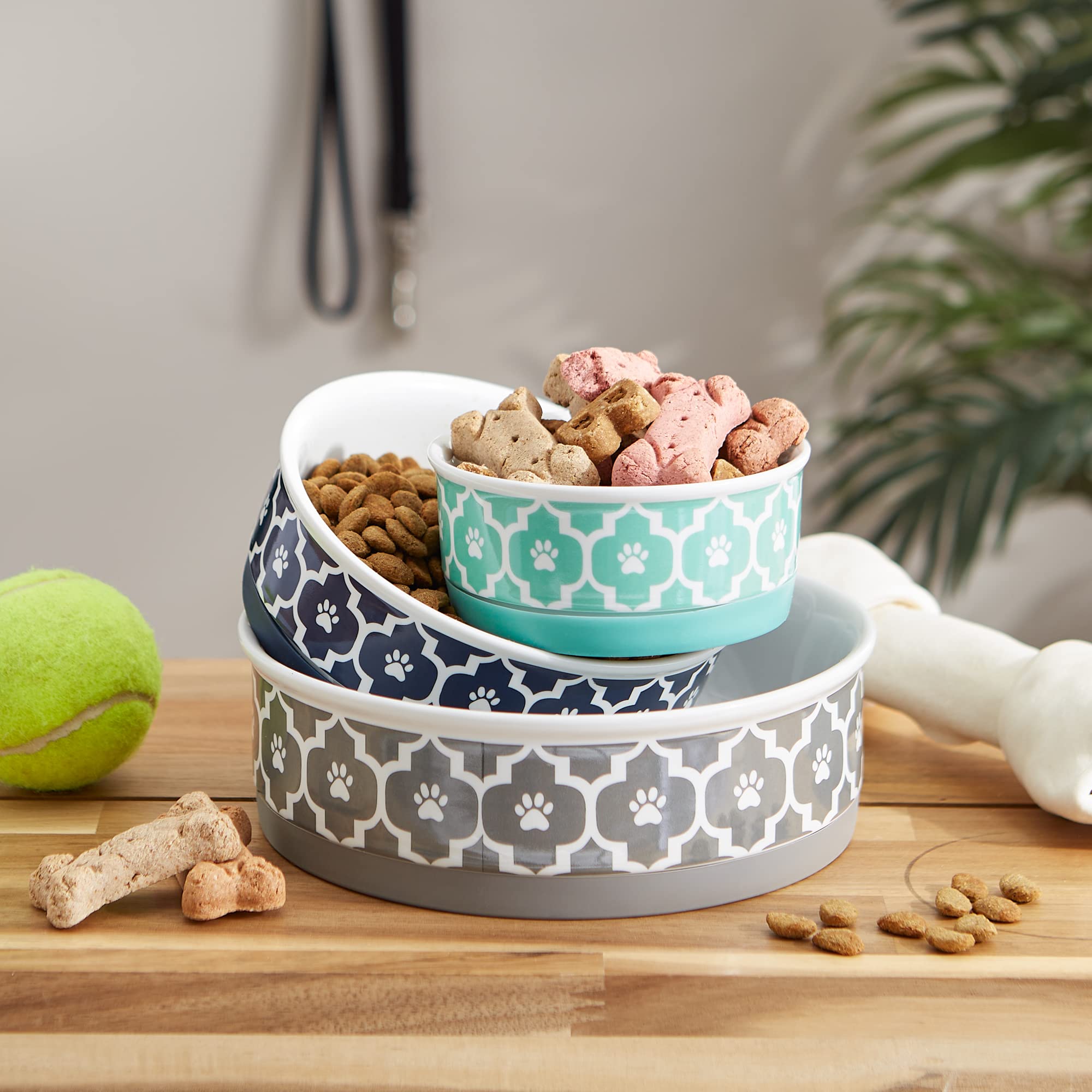 Bone Dry Lattice Collection Pet Bowl & Canister, Single Dish, Medium 6x2, Aqua