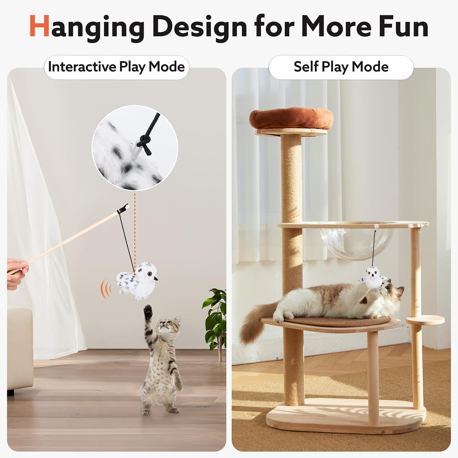 Aiperro Flapping Owl Cat Toys, Interactive Cat Exercise Toy With Lifelike Bird Chirp, Usb Rechargeable Automatic Cat Kicker Catn