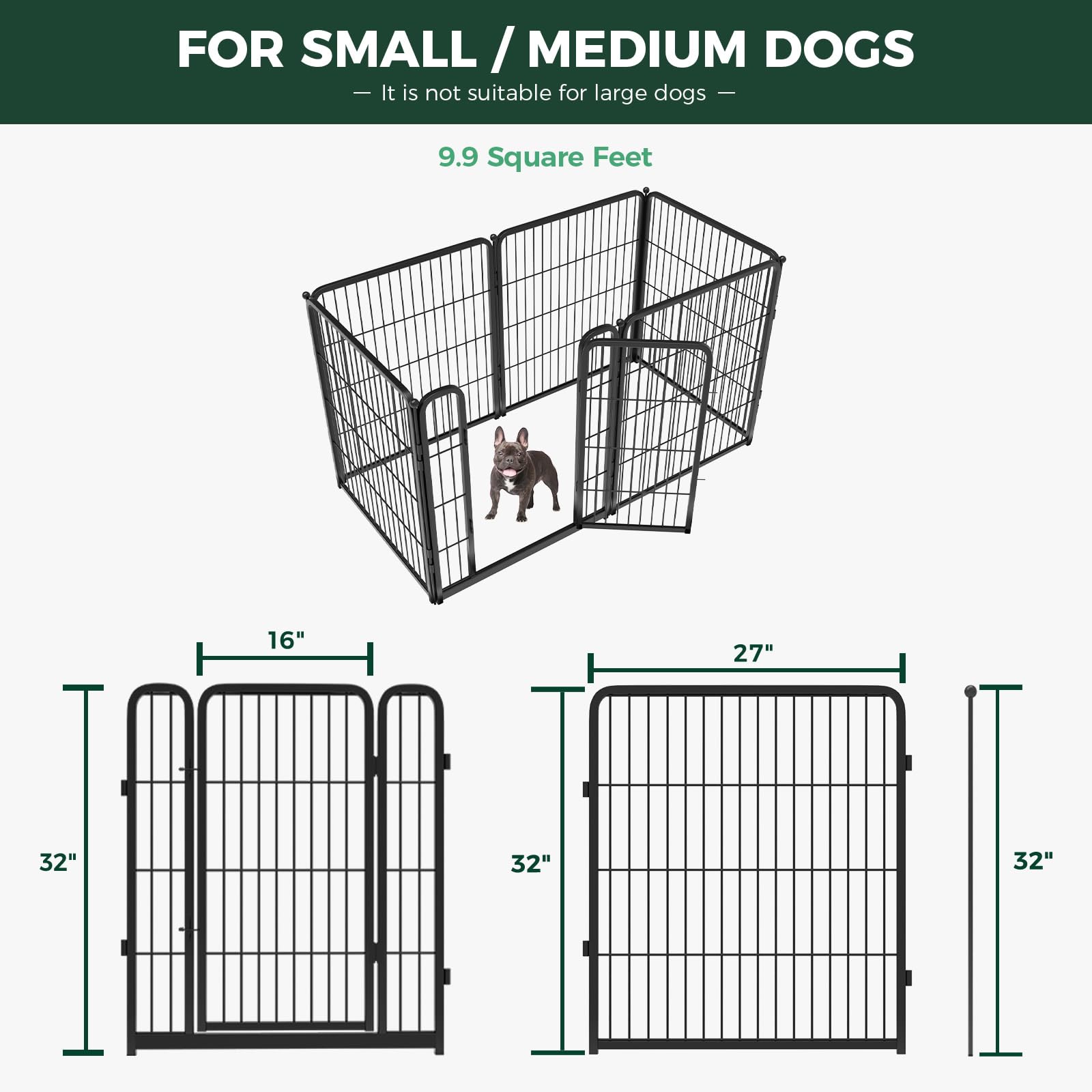 Fxw Homeplus Indoor Dog Playpen - Stress-Free And Safe Play, 32 Inch 6 Panels For Small And Medium Dogs, Black│Patented