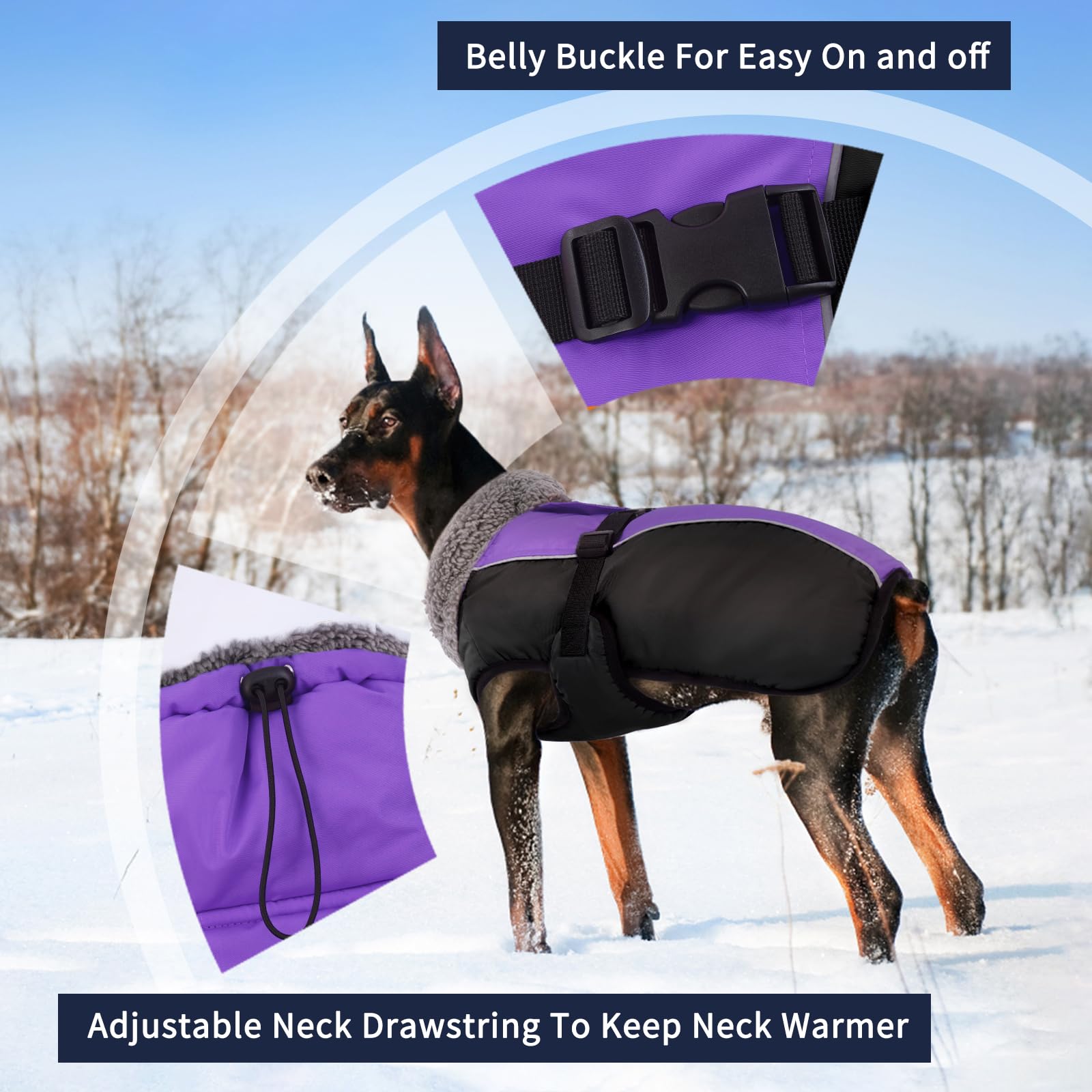 Iecoii Extra Warm Dog Coat Reflective Adjustable Dog Jacket Dog Winter Coat With Buckle Fleece Turtleneck Dog Jacket For Cold We
