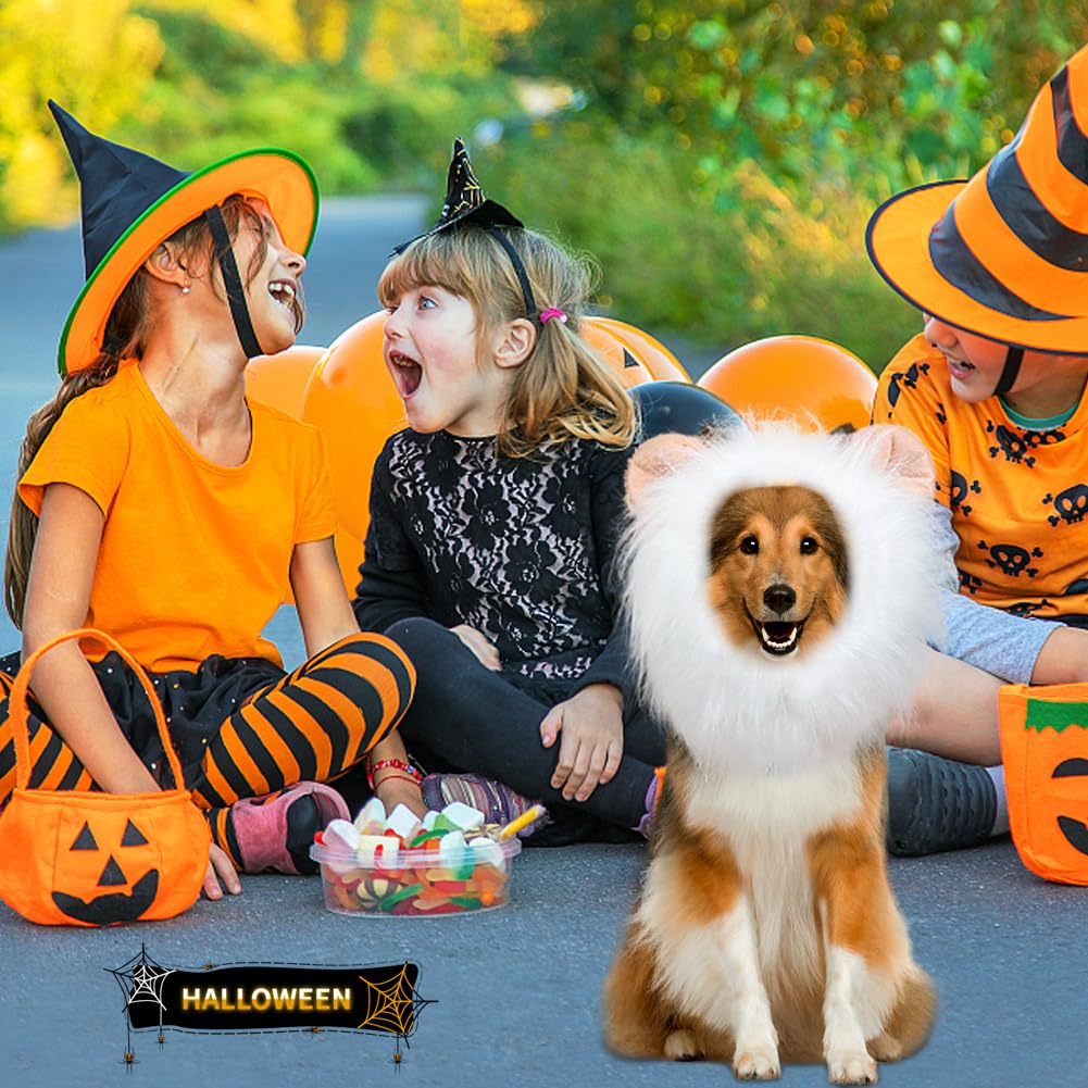 Vivifying Lion Mane Dog Costume, Adjustable Lion Wig With Faux Fur For Medium&Large Dogs, Halloween Dog Accessory Perfect For Parties, Photoshoots, And Role-Playing (Large, White)