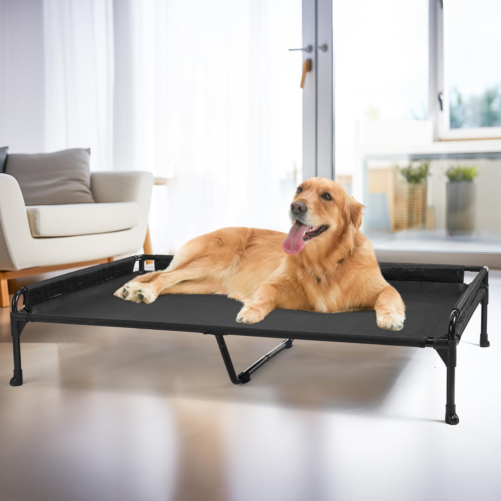 Veehoo Elevated Raised Dog Bed-Cooling Outdoor Dog Cots Beds for Large Sized Dogs Three-Sided Fence Raised Pet Cot with Durable 