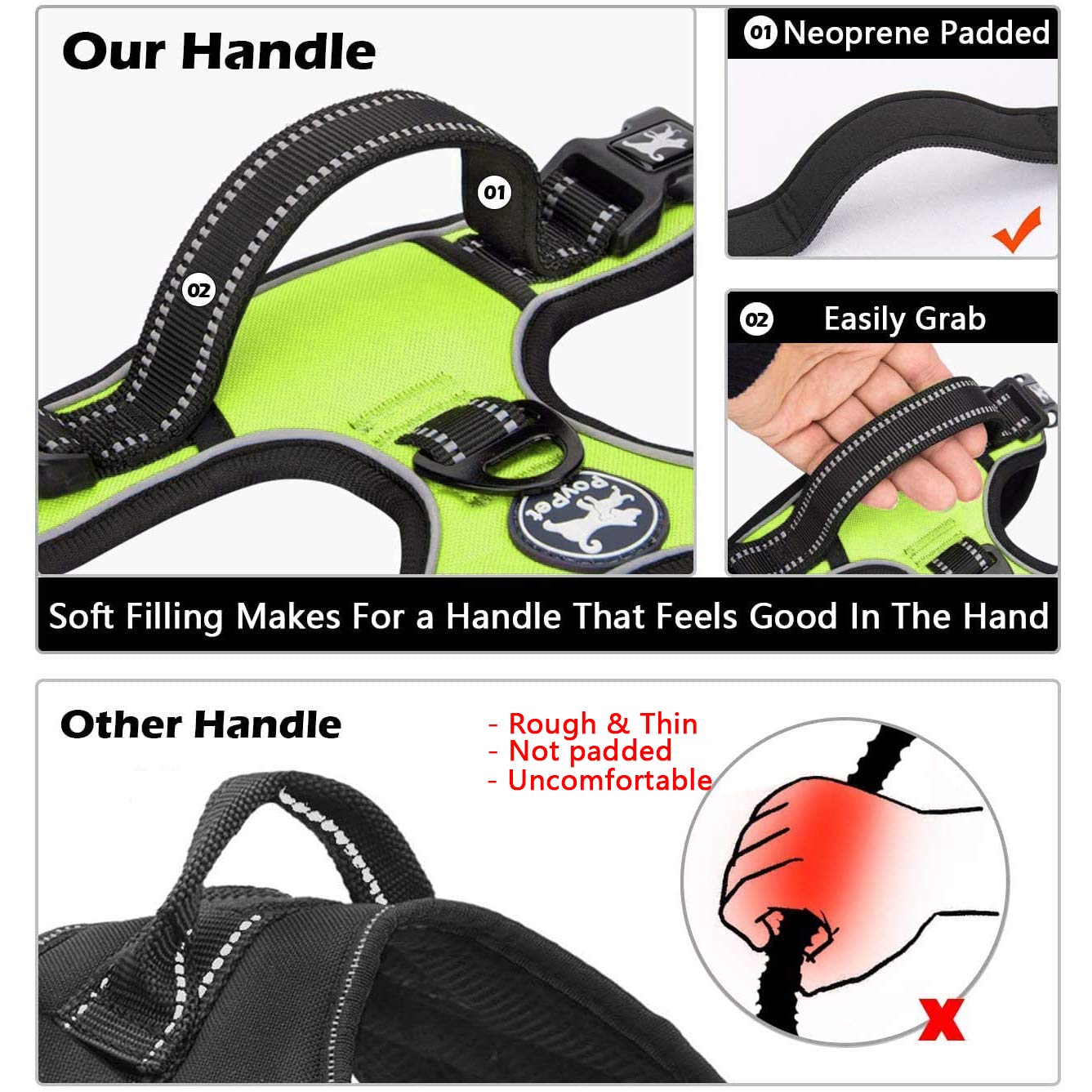 Poypet No Pull Dog Harness, No Choke Front Clip Dog Reflective Harness, Adjustable Soft Padded Pet Vest With Easy Control Handle For Small To Large Dogs(Green,L)