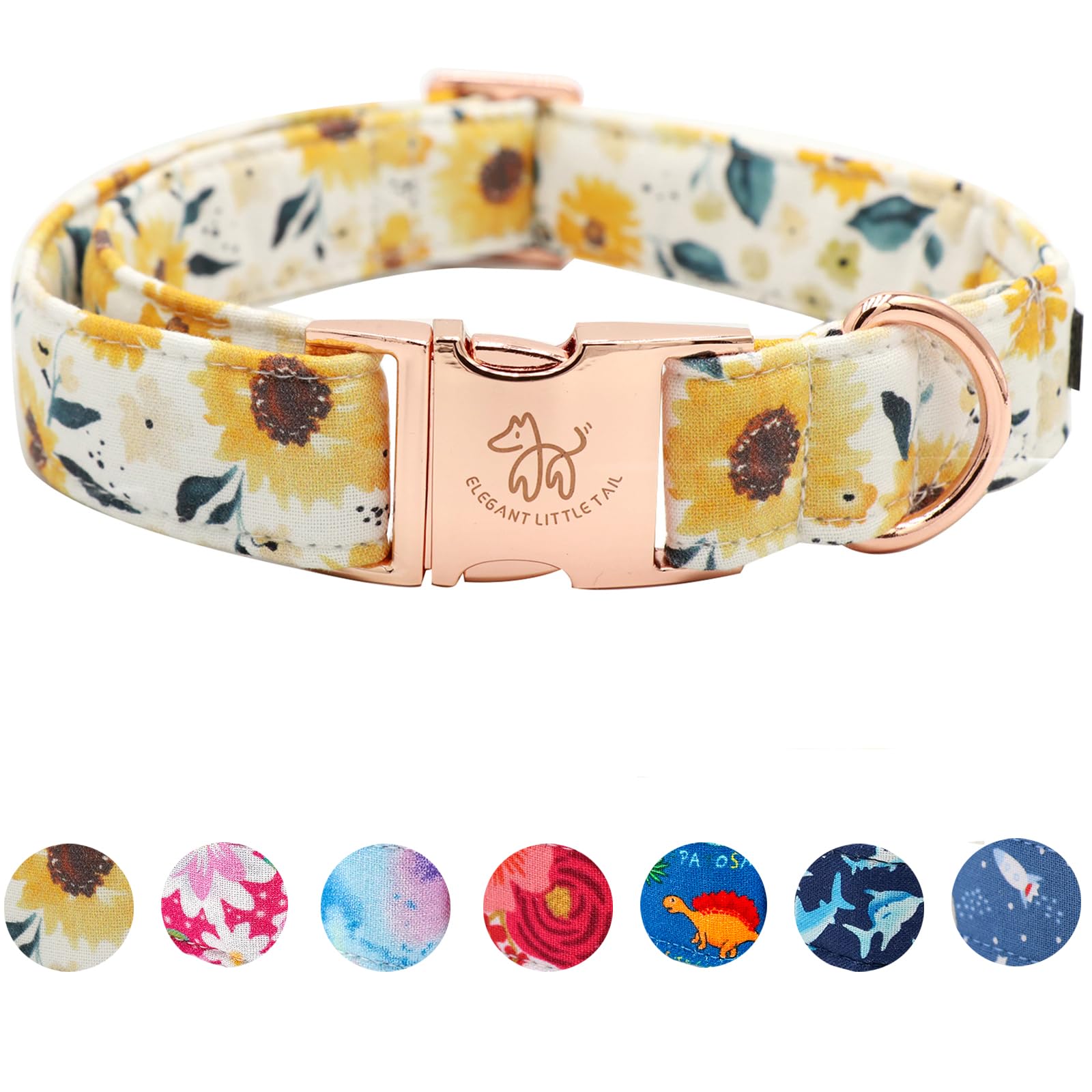 Elegant Little Tail Dog Collar, Sunflower Pattern Pet Collar Durable Cute Dog Collars Summer Fall Female Pet Gift Adjustable Dog